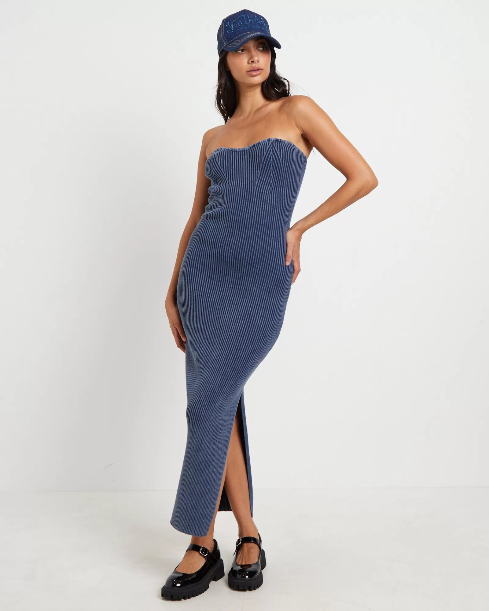 Outlet NEON HART Kiah Acid Rib Knit Bandeau Midi Dress In Blue