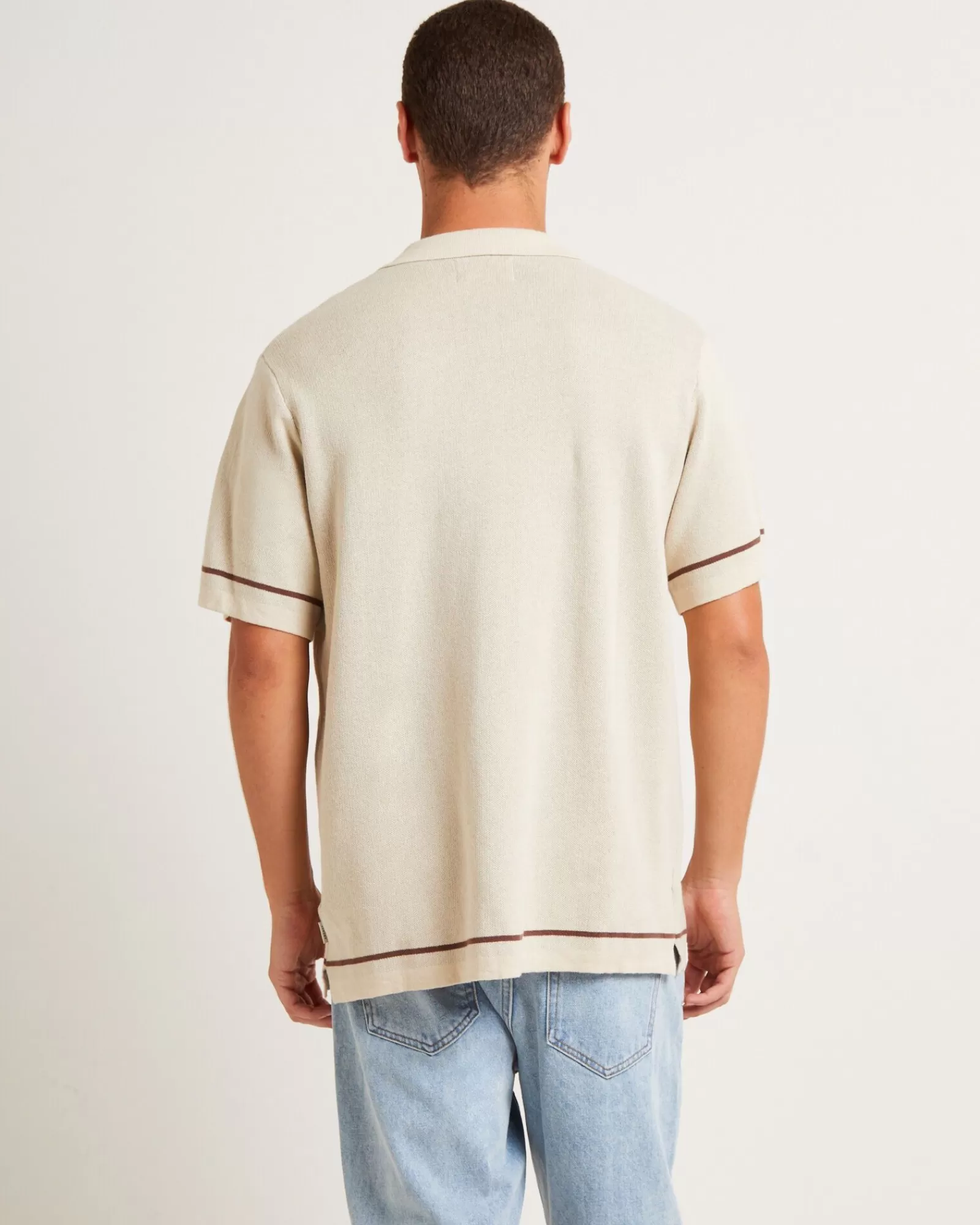 Clearance ARVUST Knit Bowling Short Sleeve Shirt In Natural