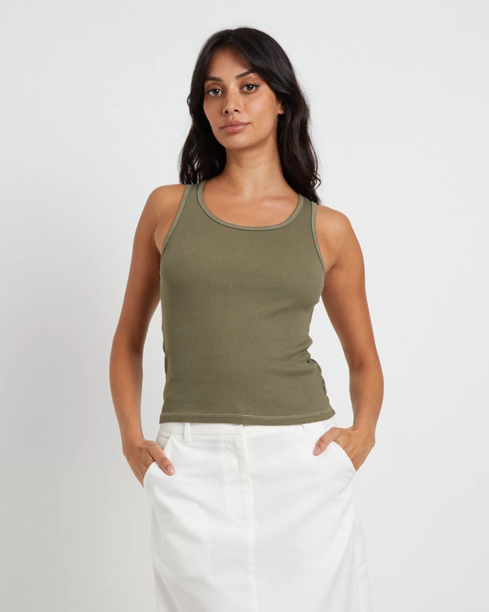 Best Sale SUBTITLED Lagoon Muscle Tank Top In Khaki