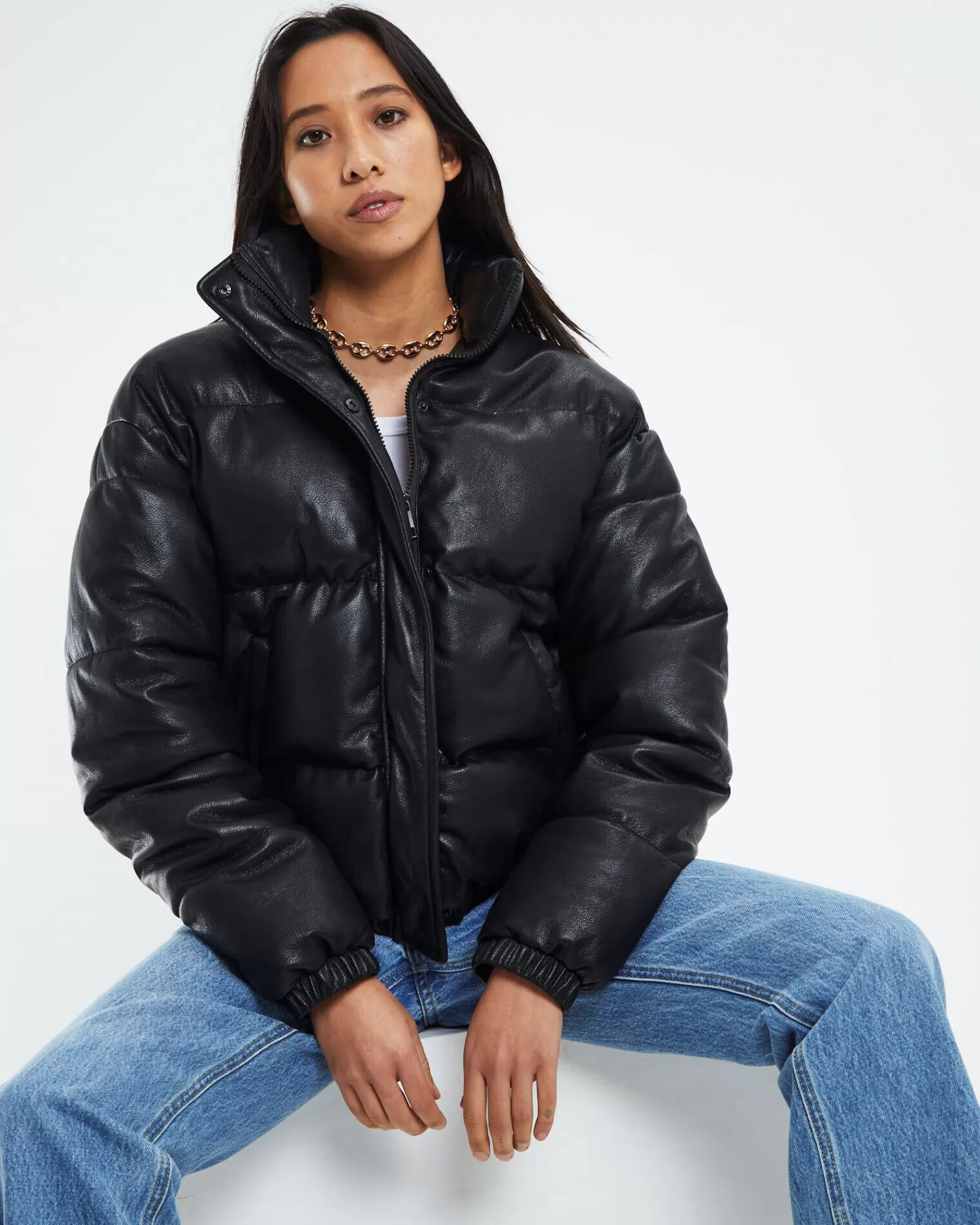 Online NEON HART Lennon Leather Look Puffa Jacket Black