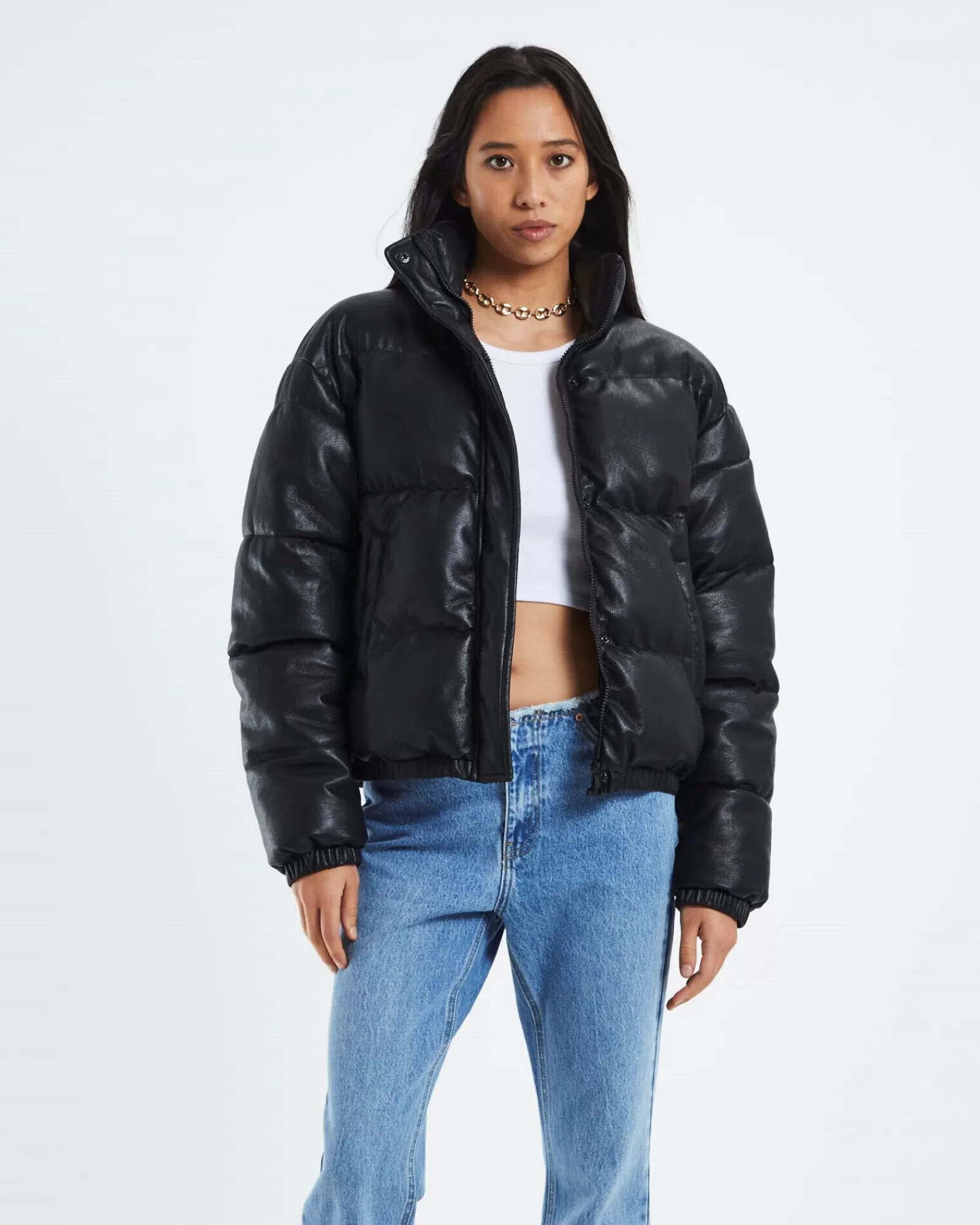 Online NEON HART Lennon Leather Look Puffa Jacket Black