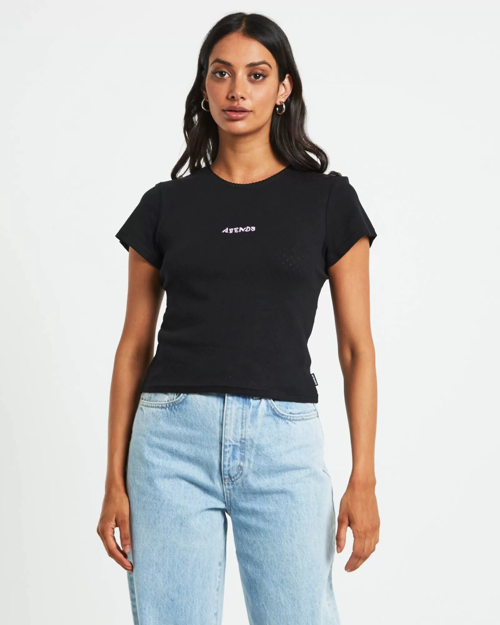 Sale AFENDS Lilah Organic Pointelle Fitted Tee In Black