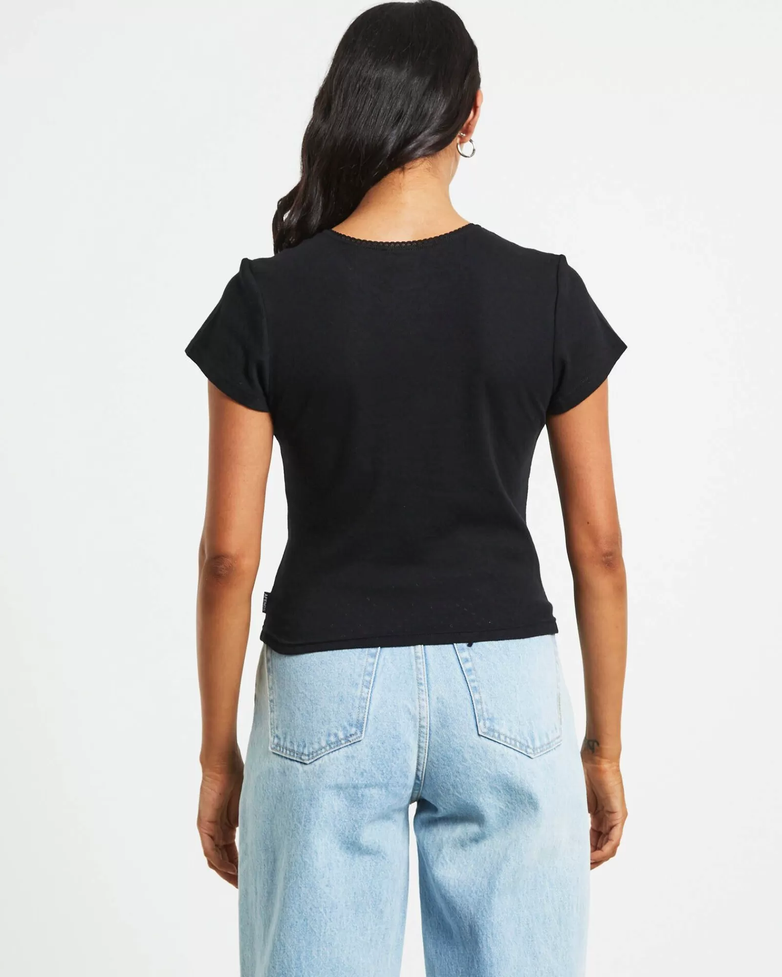 Sale AFENDS Lilah Organic Pointelle Fitted Tee In Black