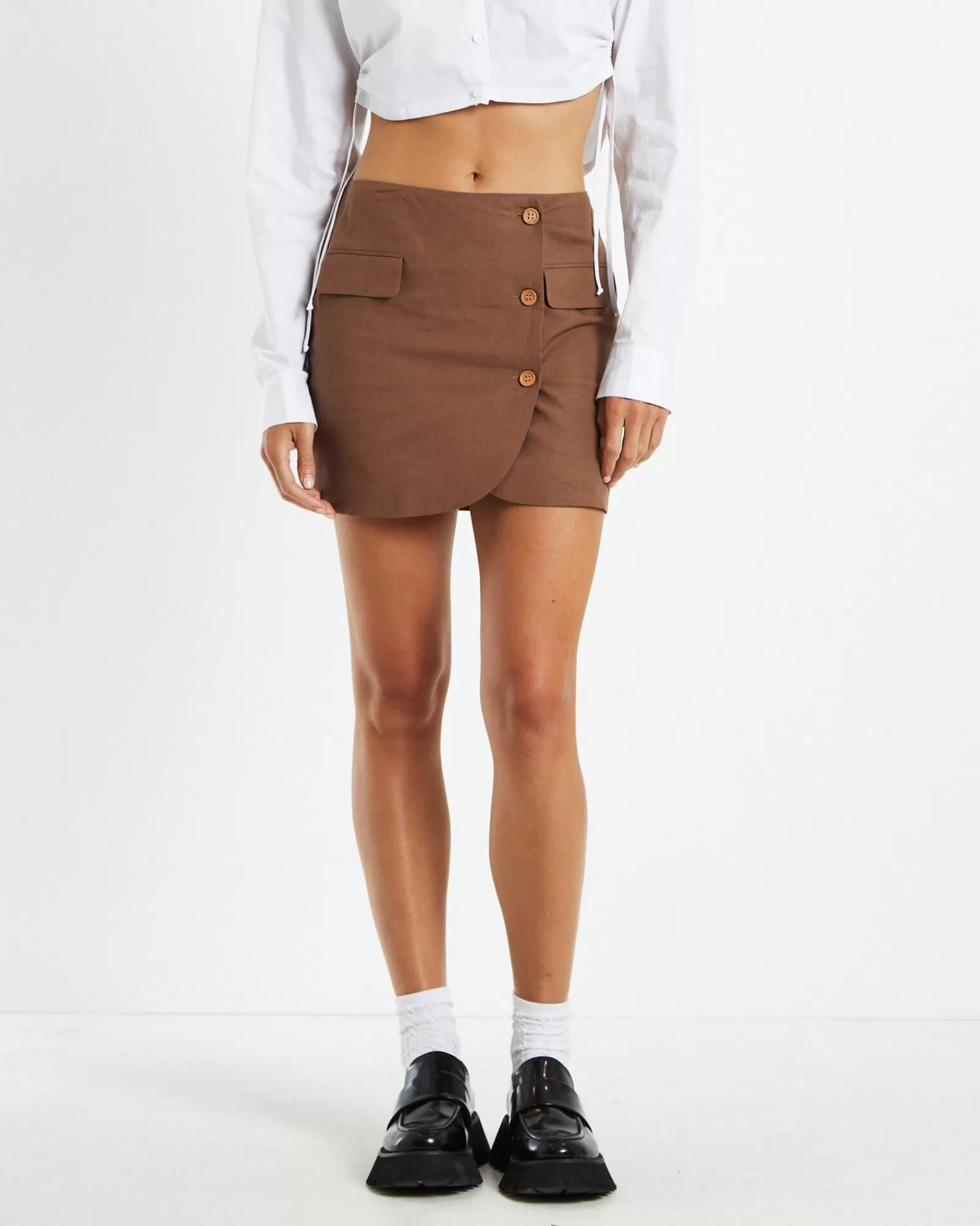 Shop SUBTITLED Lotti Wrap Blazer Skirt Brown