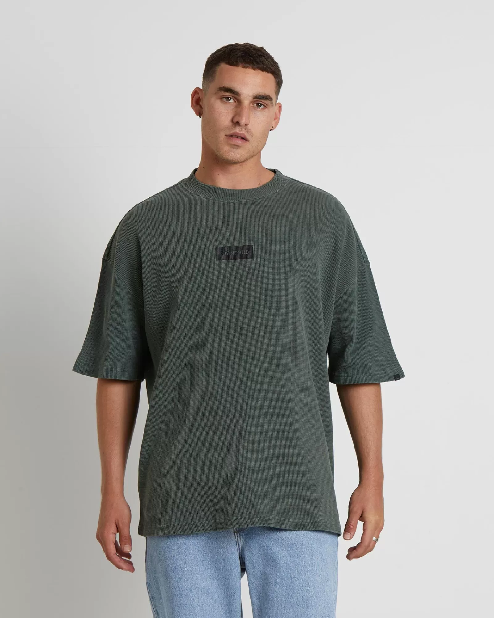 New STANDARD JEAN CO Marlo Waffle Short Sleeve T-Shirt In Fatigue Green