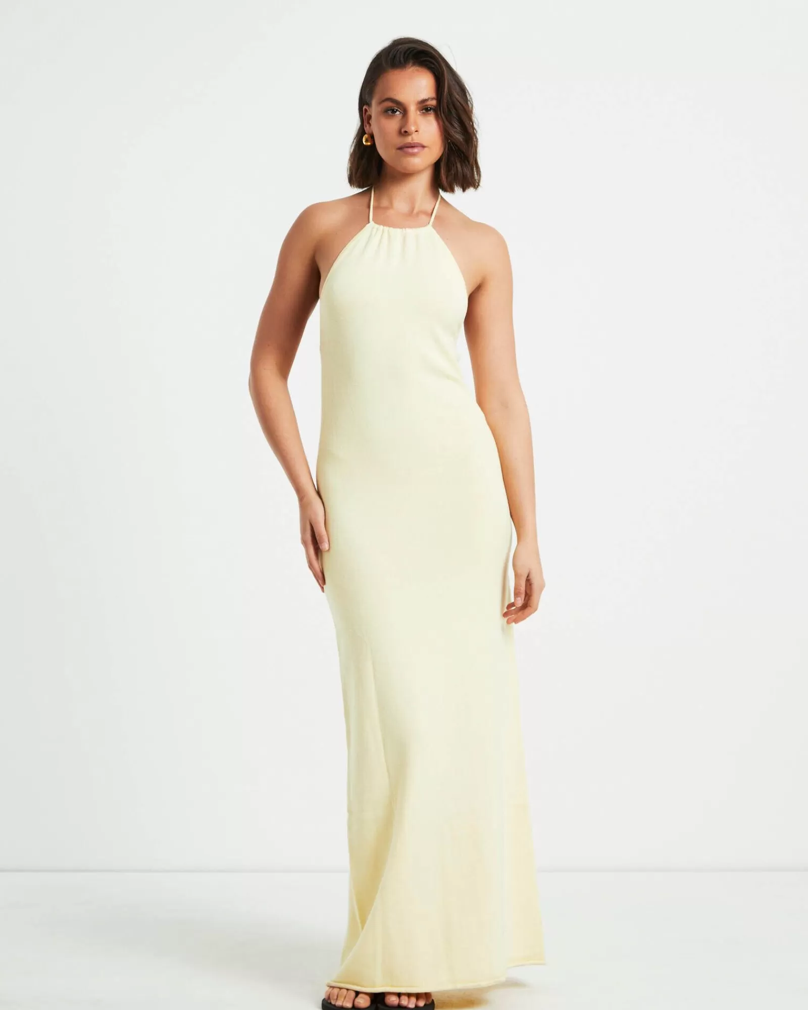 Discount SUBTITLED Mimi Knit Tie Back Midi Dress In Butter Yellow