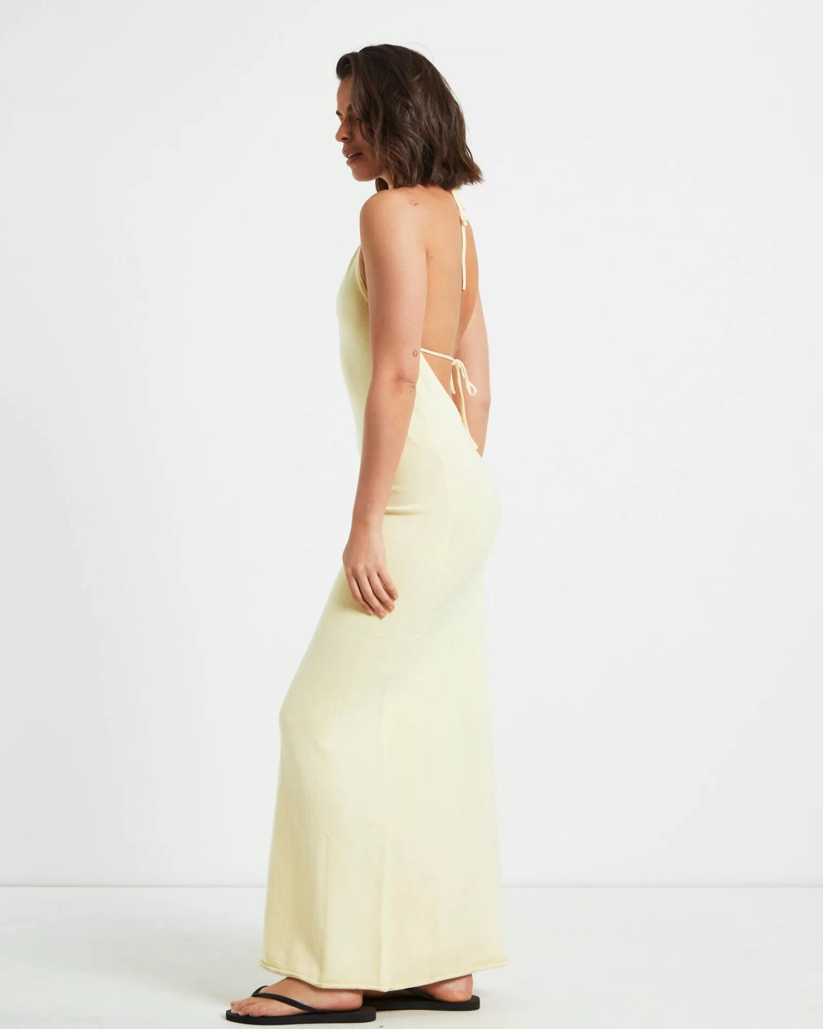 Discount SUBTITLED Mimi Knit Tie Back Midi Dress In Butter Yellow