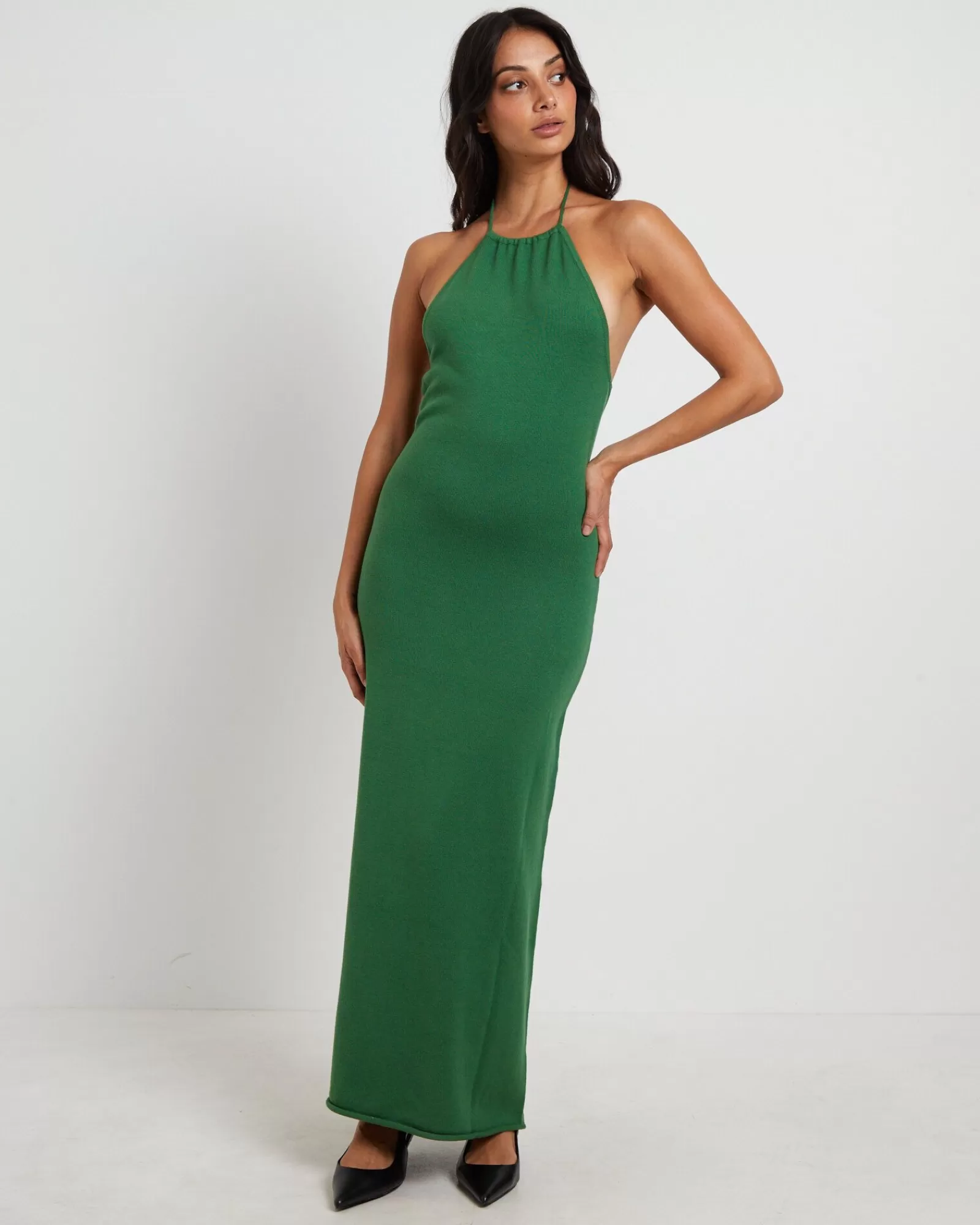 Store SUBTITLED Mimi Knit Tie Back Midi Dress In Green