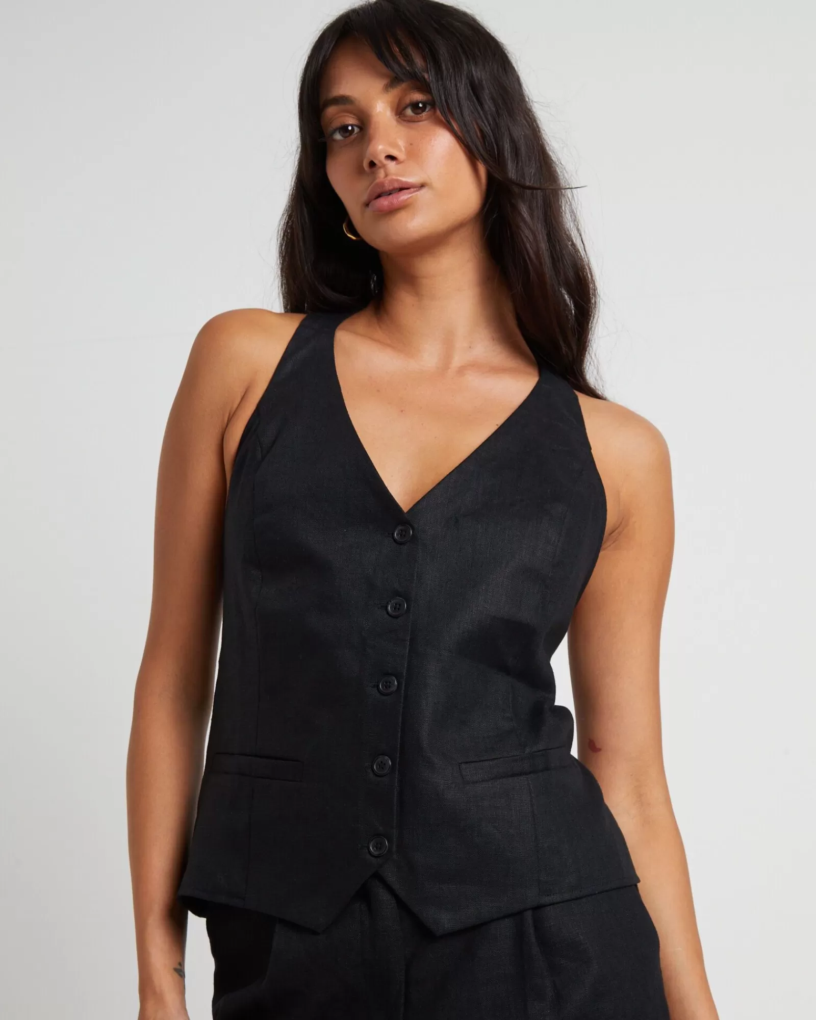 Store SUBTITLED Naomi Linen Halter Vest In Black