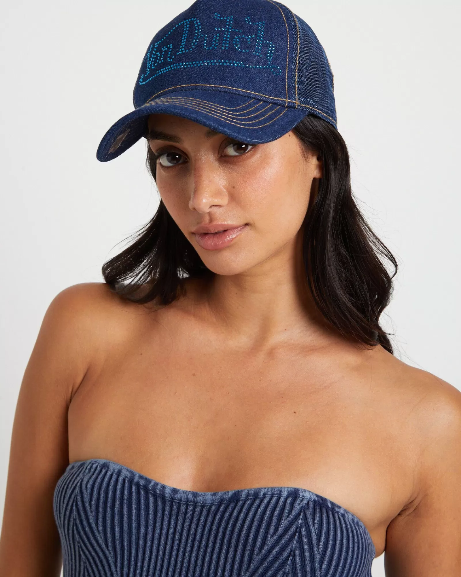 Outlet VON DUTCH Navy Stone Denim Trucker Cap