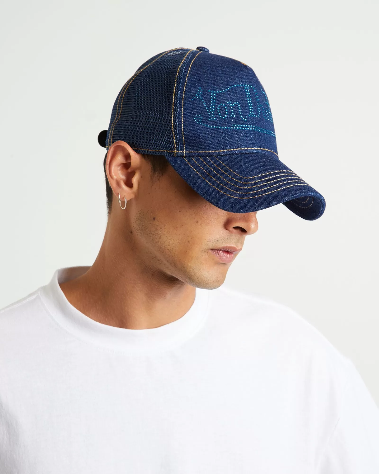 Outlet VON DUTCH Navy Stone Denim Trucker Cap