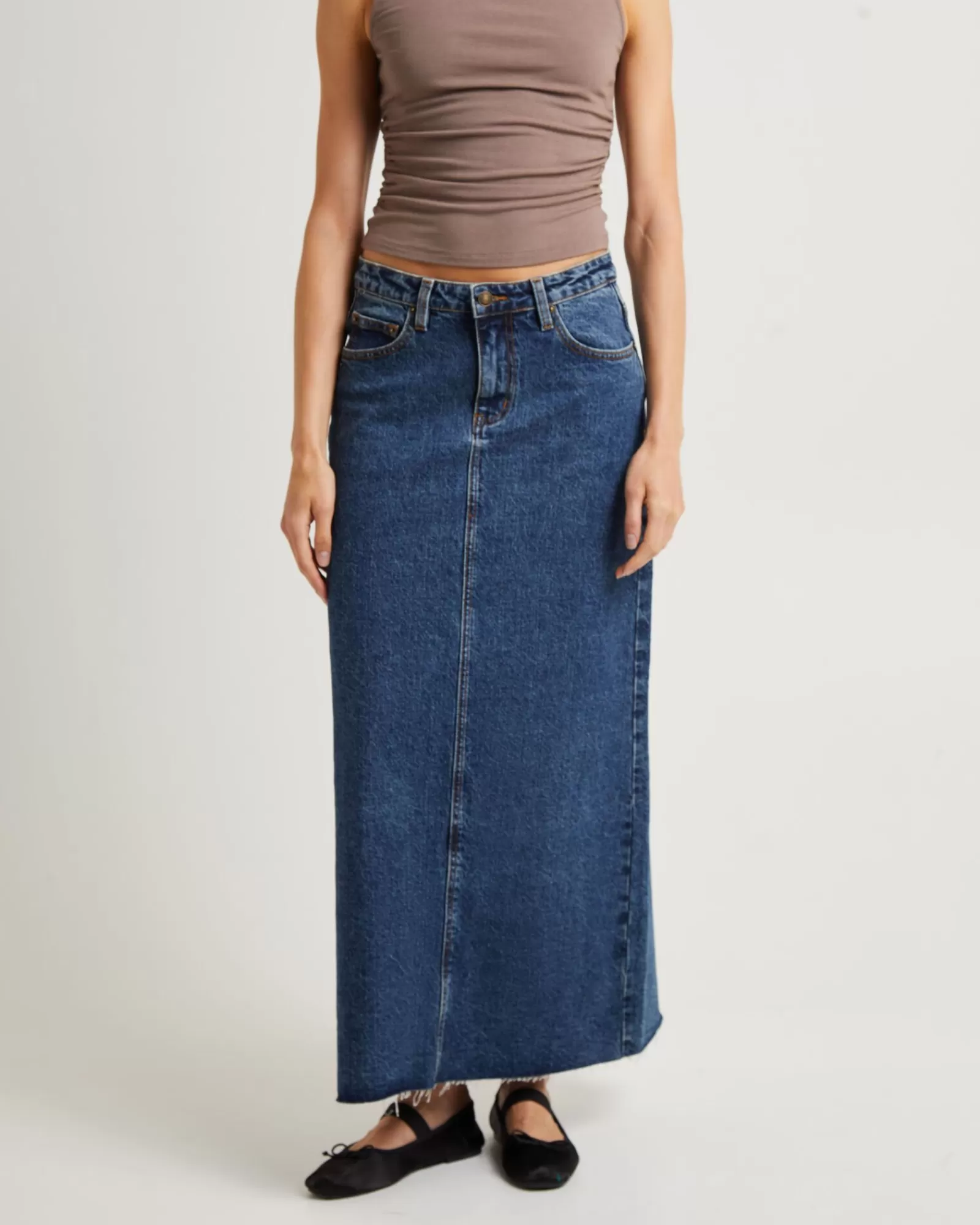 New INSIGHT Naya Maxi Denim Skirt Grunge Blue