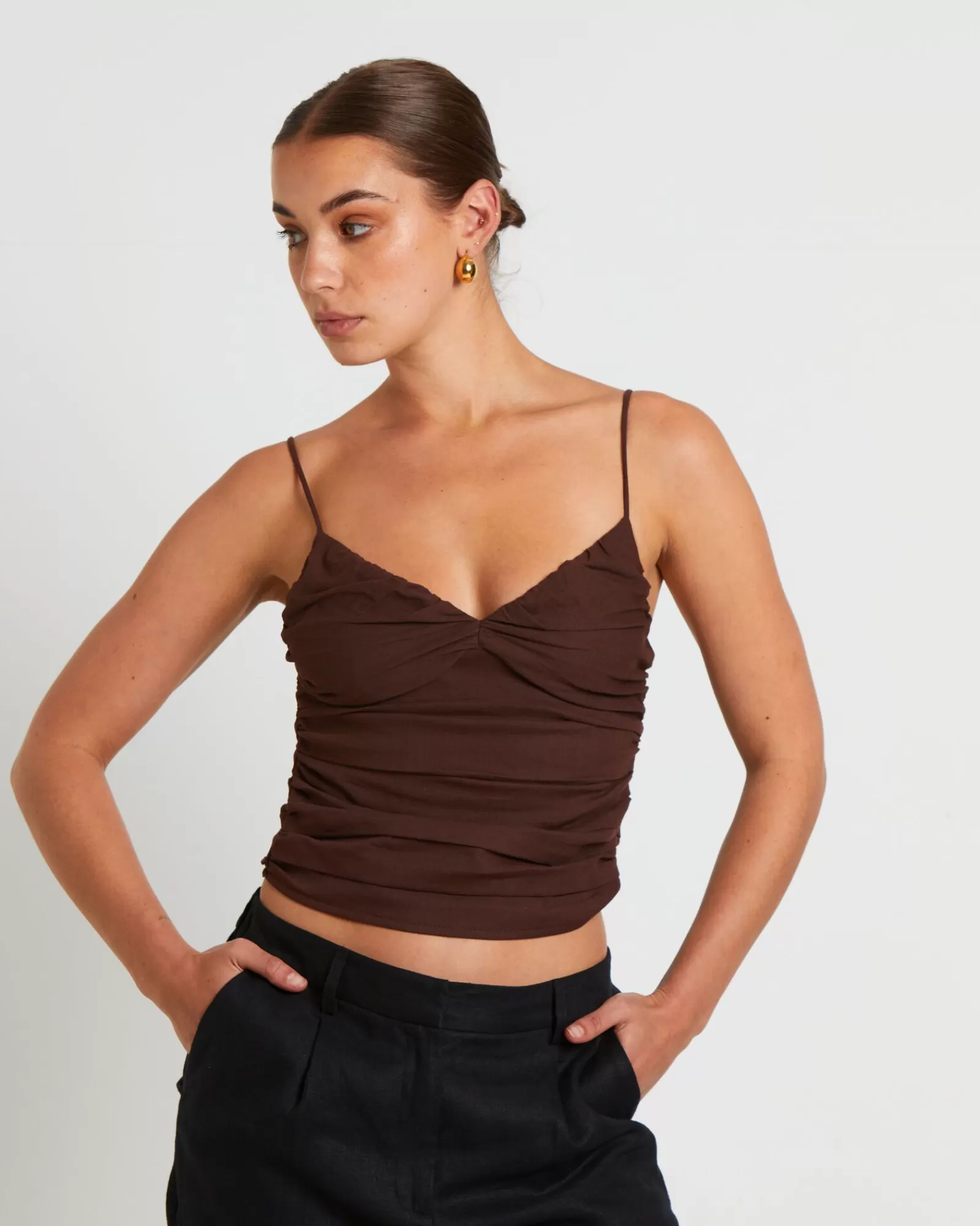 Discount SUBTITLED Norah Gather Cami In Coffee Brown