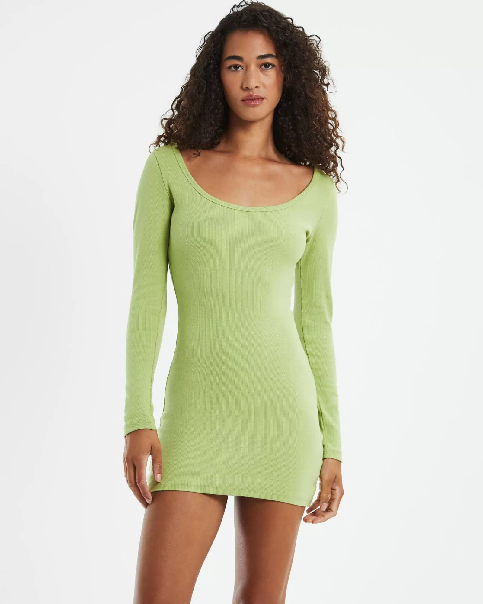 Best GENERAL PANTS CO. BASICS Open Neck Long Sleeve Dress Lime