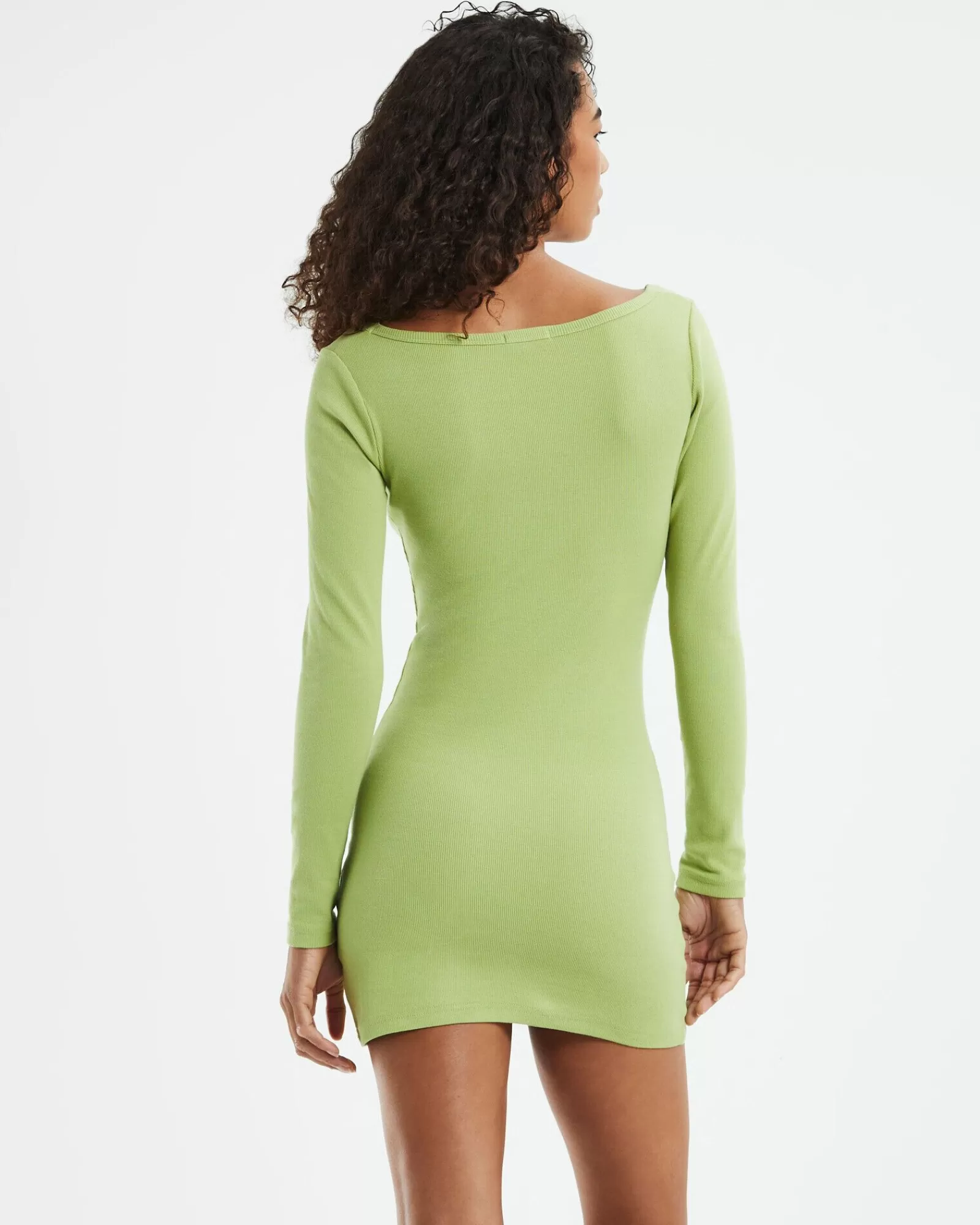 Best GENERAL PANTS CO. BASICS Open Neck Long Sleeve Dress Lime