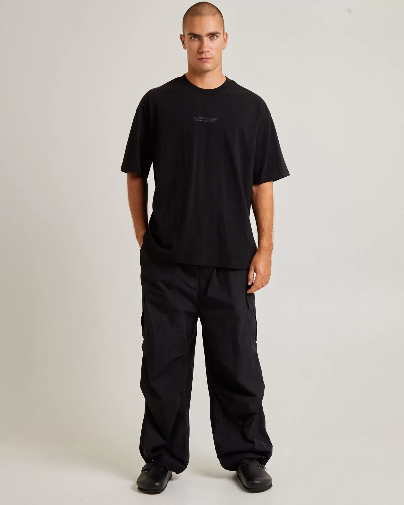 Best BLACK NOISE WHITE RAIN Oversized Parachute Cargo Pant In Black