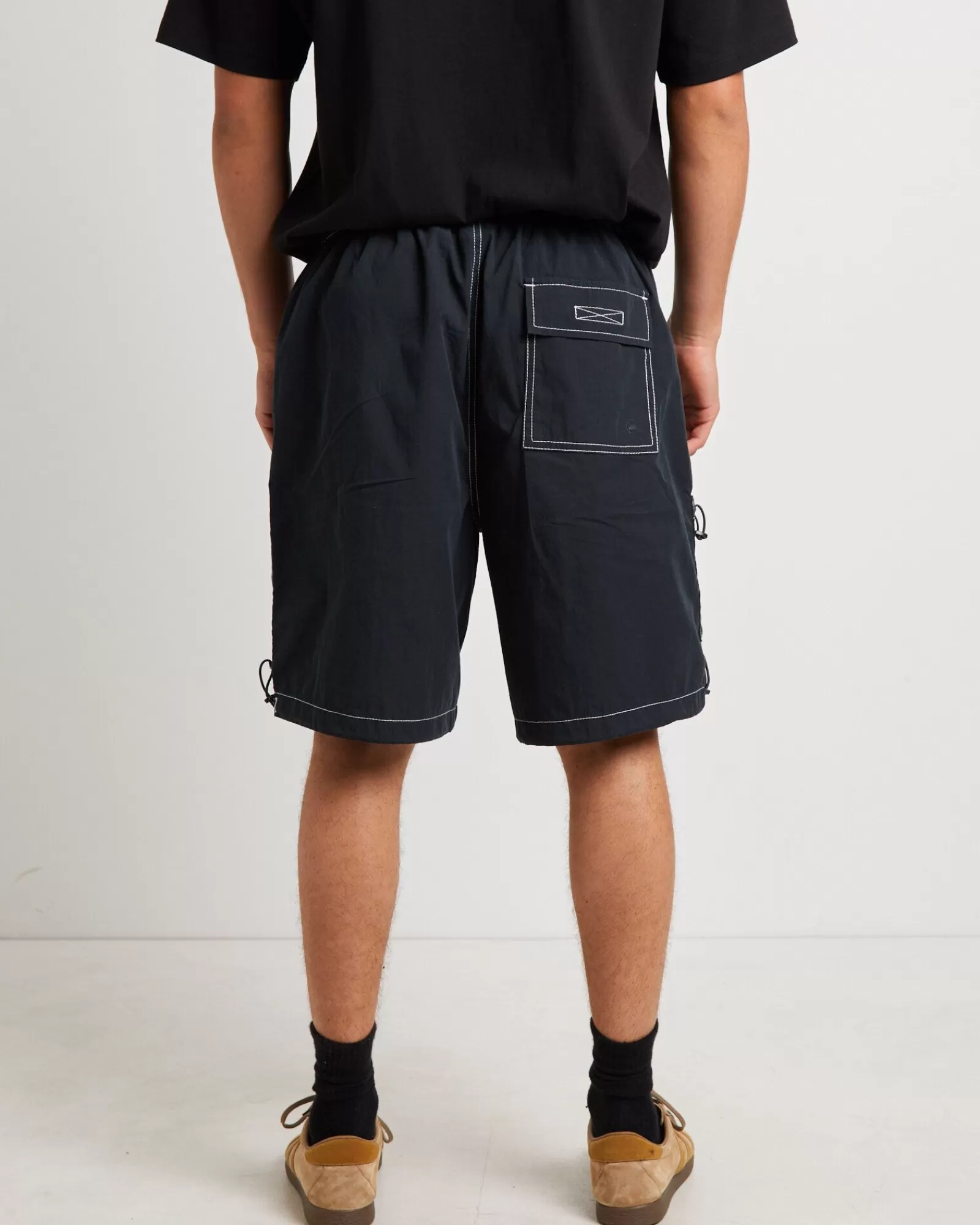 Cheap BLACK NOISE WHITE RAIN Parachute Shorts In Petrol Navy