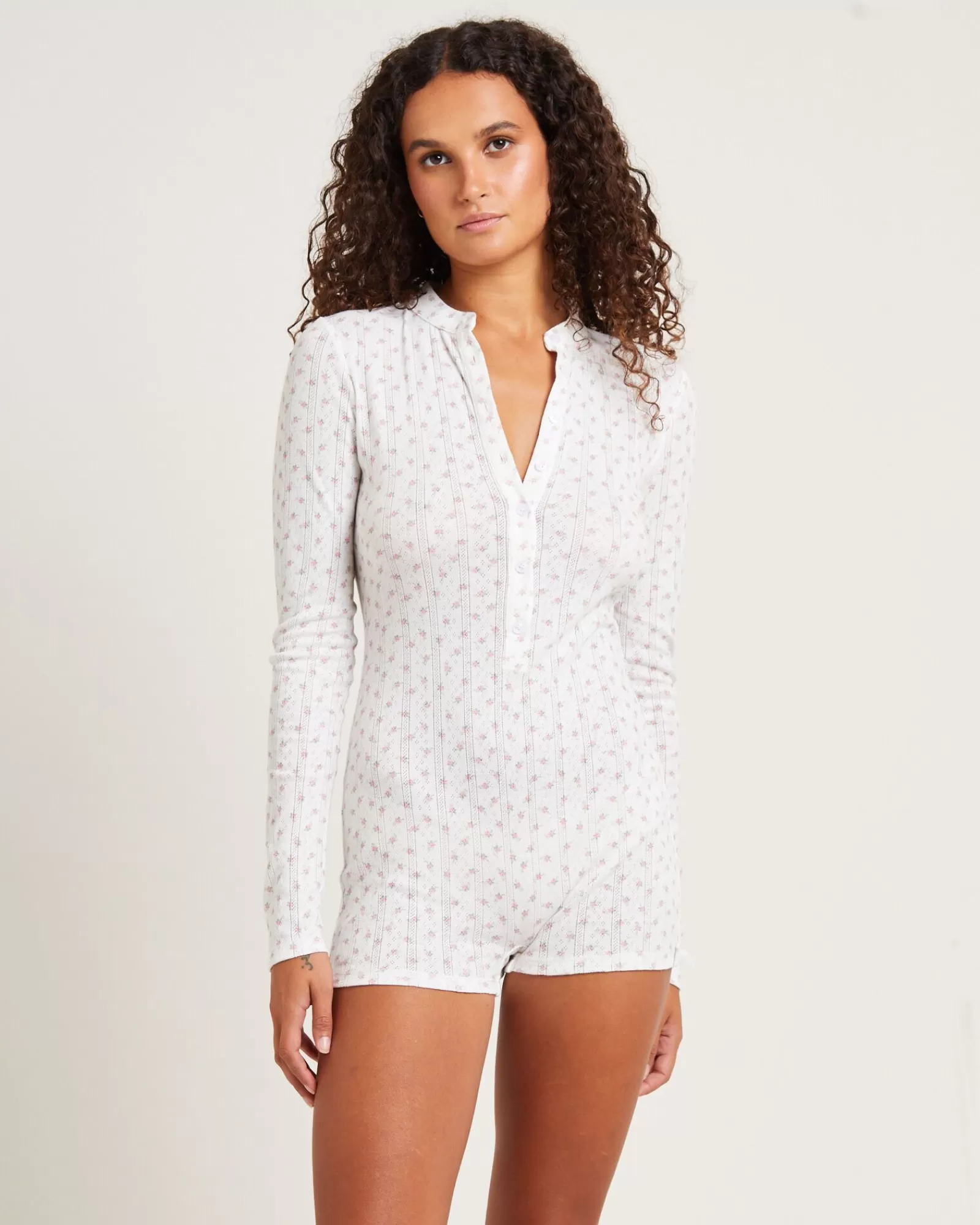 Hot LOVE NOTES Penny Pointelle Romper White Floral