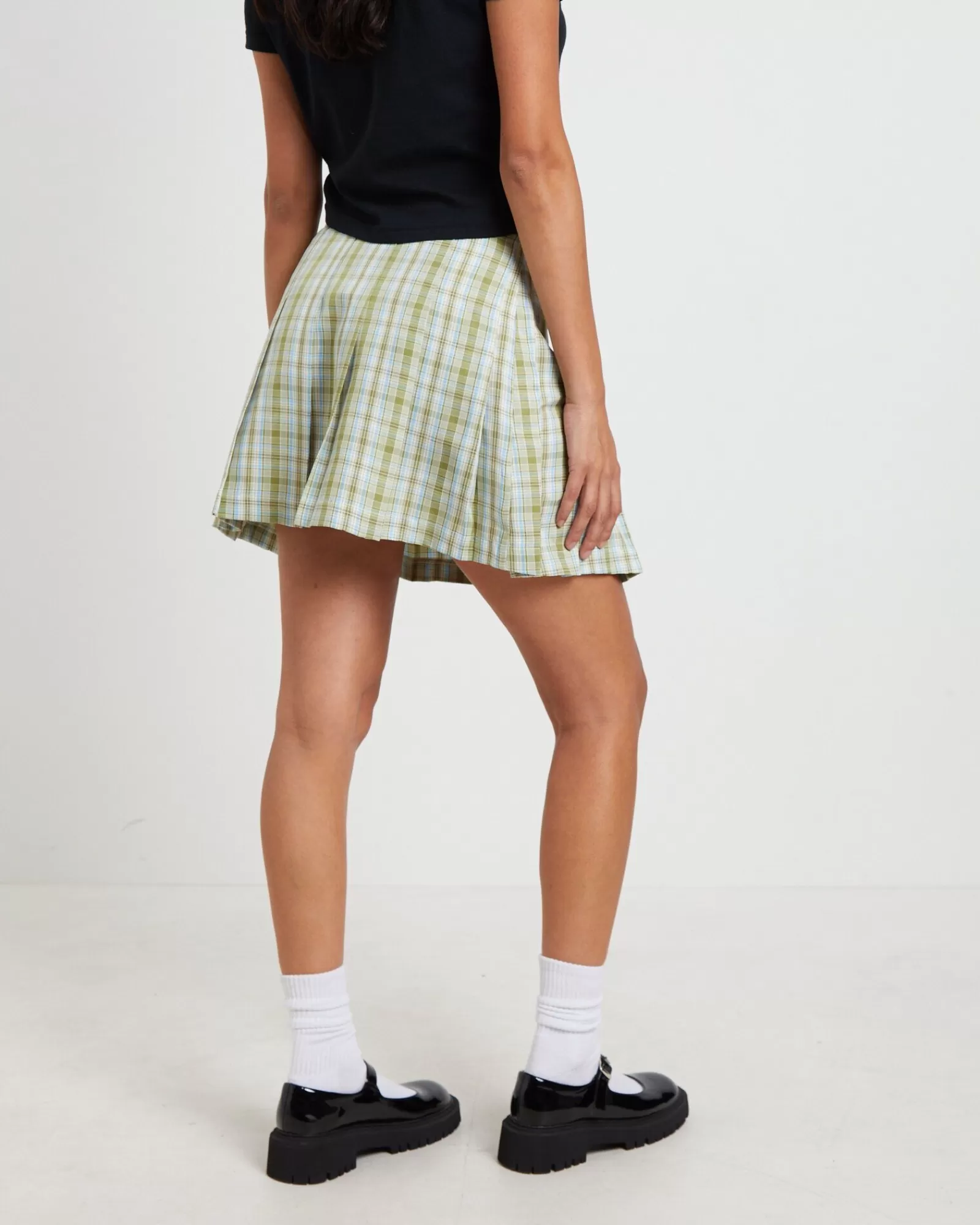 Discount X GIRL Plaid Pleated Skirt In Army Green