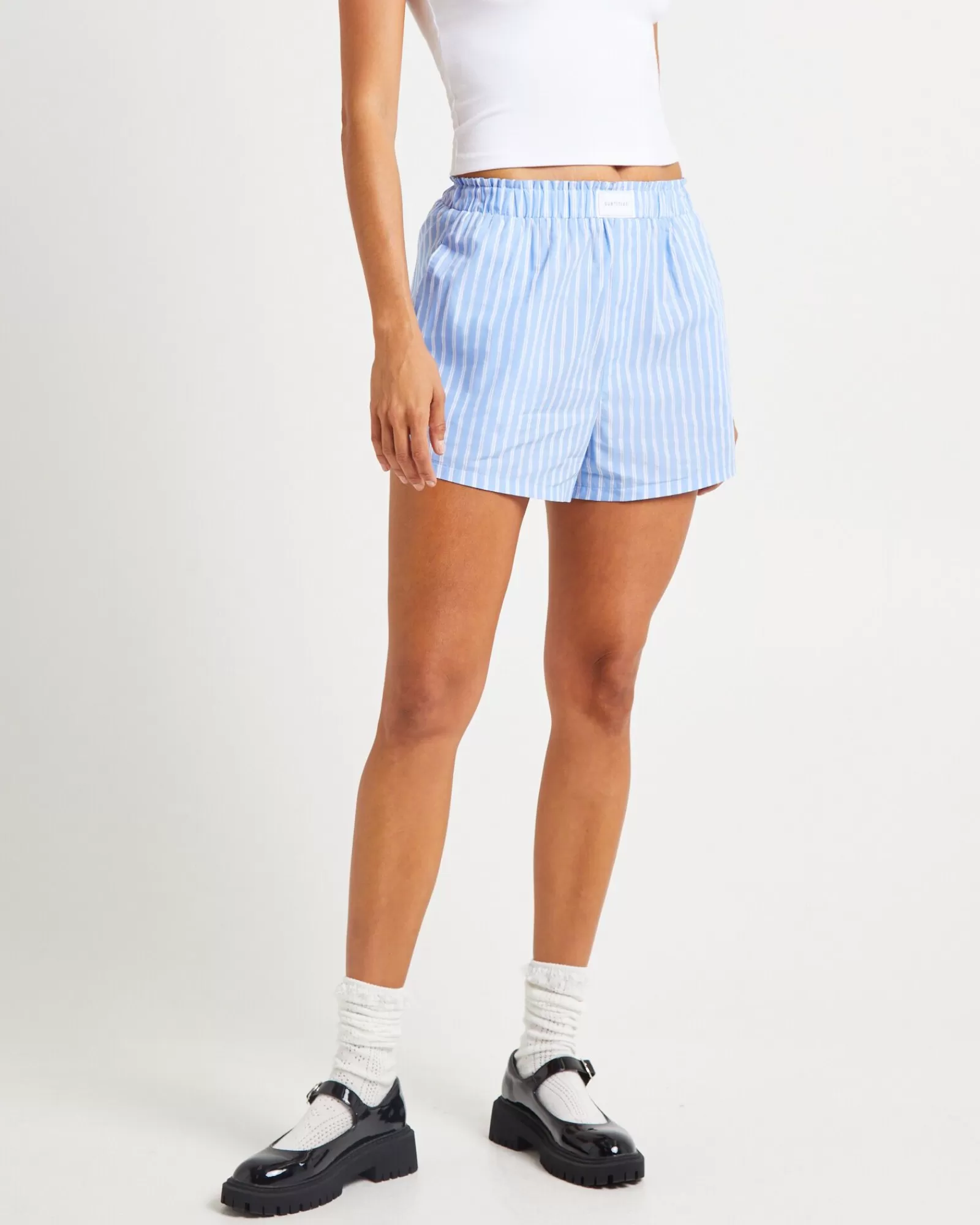 Shop SUBTITLED Poppy Poplin Stripe Shorts