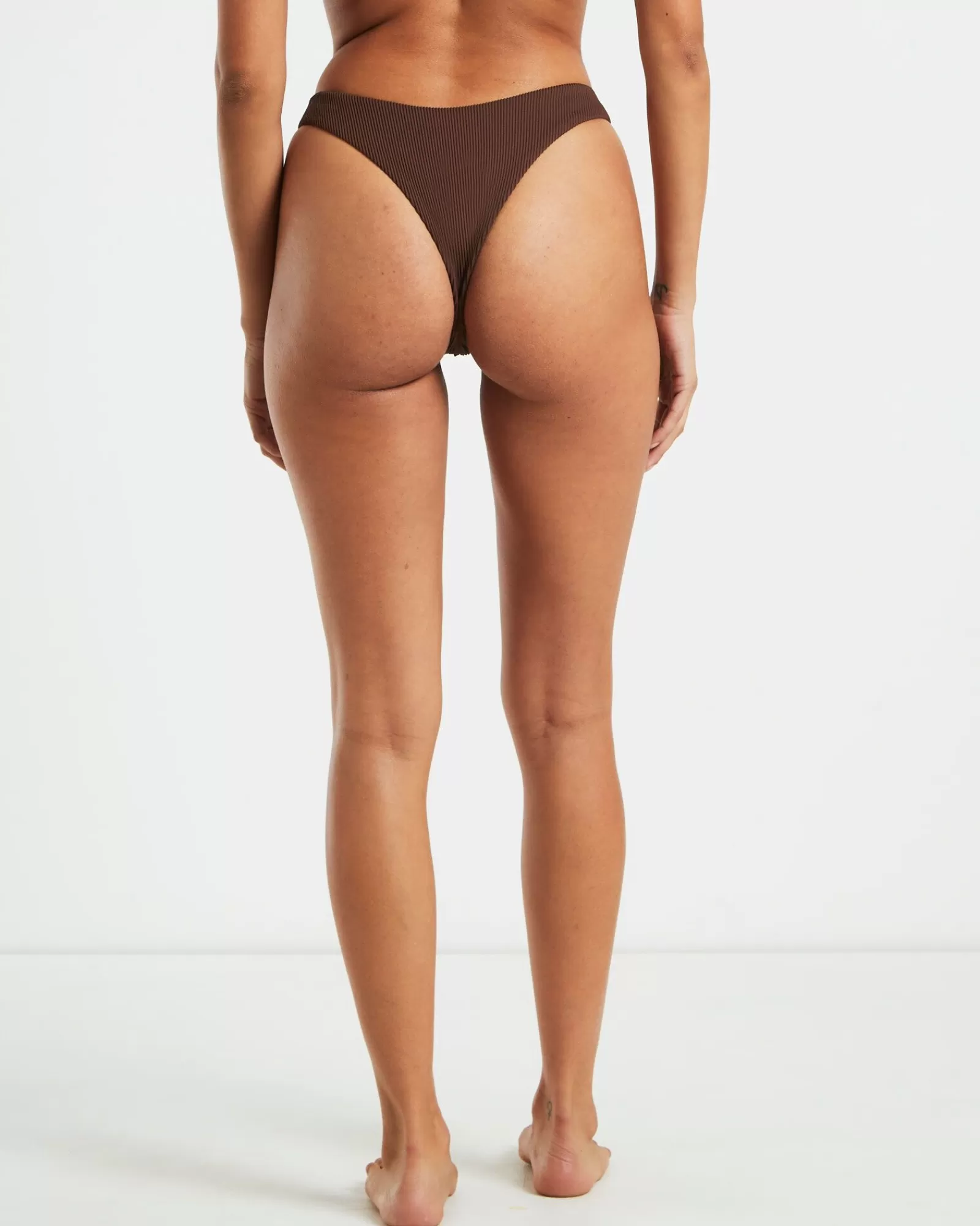 Clearance SUBTITLED Rib Cheeky Cut Bikini Bottoms In Chocolate Brown