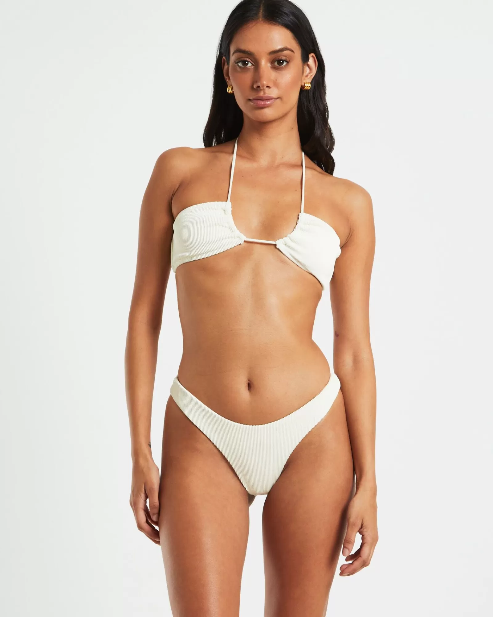 Cheap SUBTITLED Rib Cross Front Bikini Top In Almond White