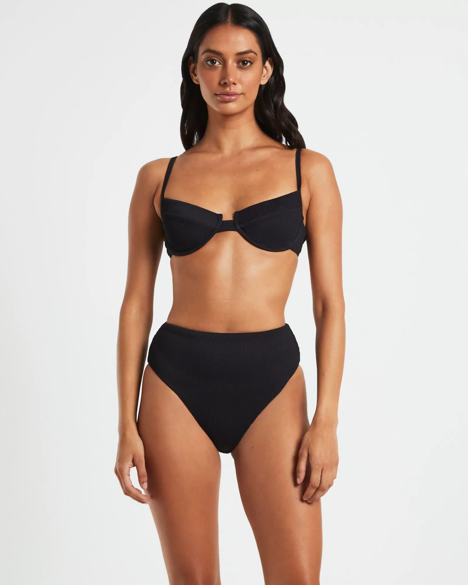 New SUBTITLED Rib Cut Out Underwire Bikini Top In Black