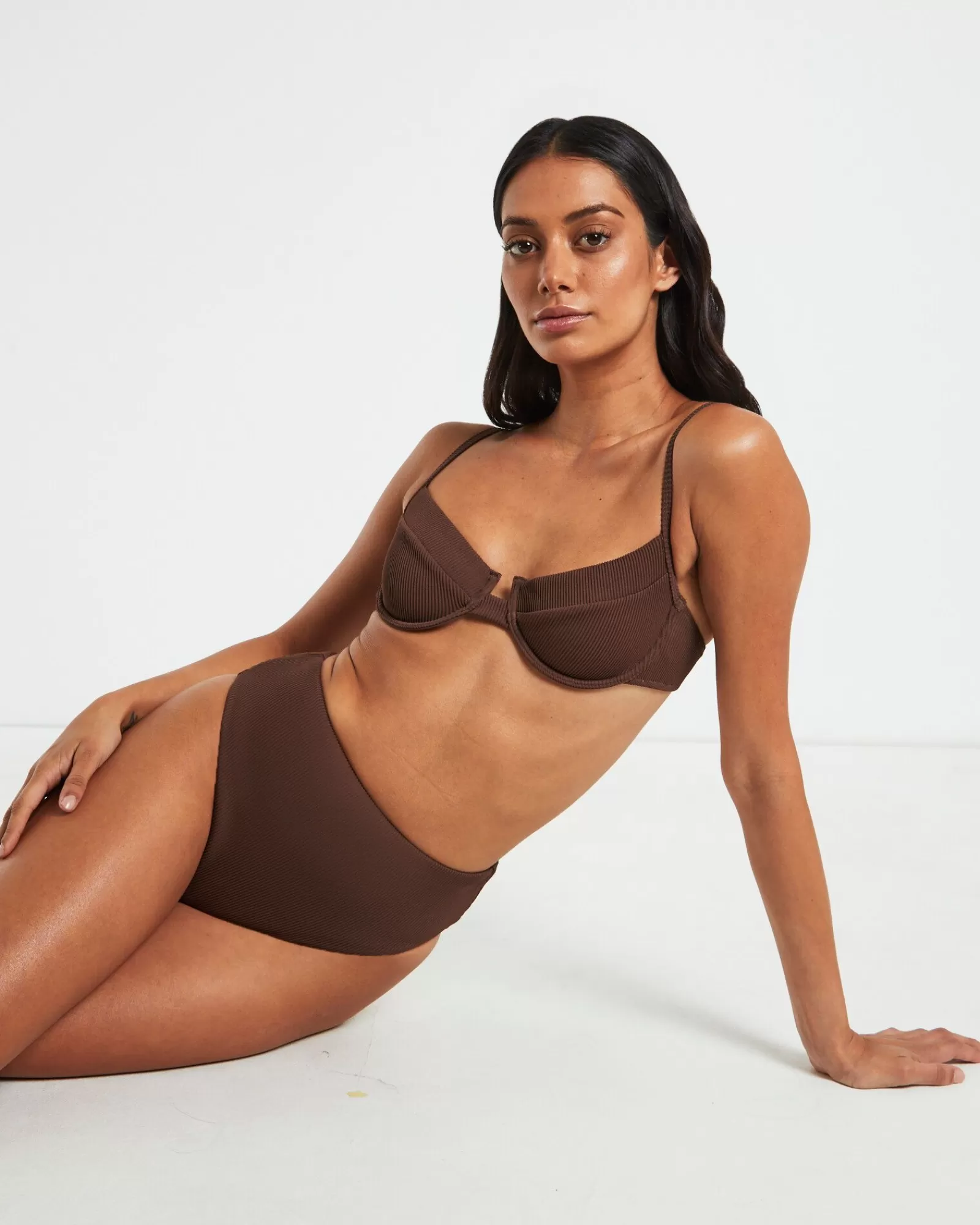 Cheap SUBTITLED Rib Cut Out Underwire Bikini Top In Chocolate Brown