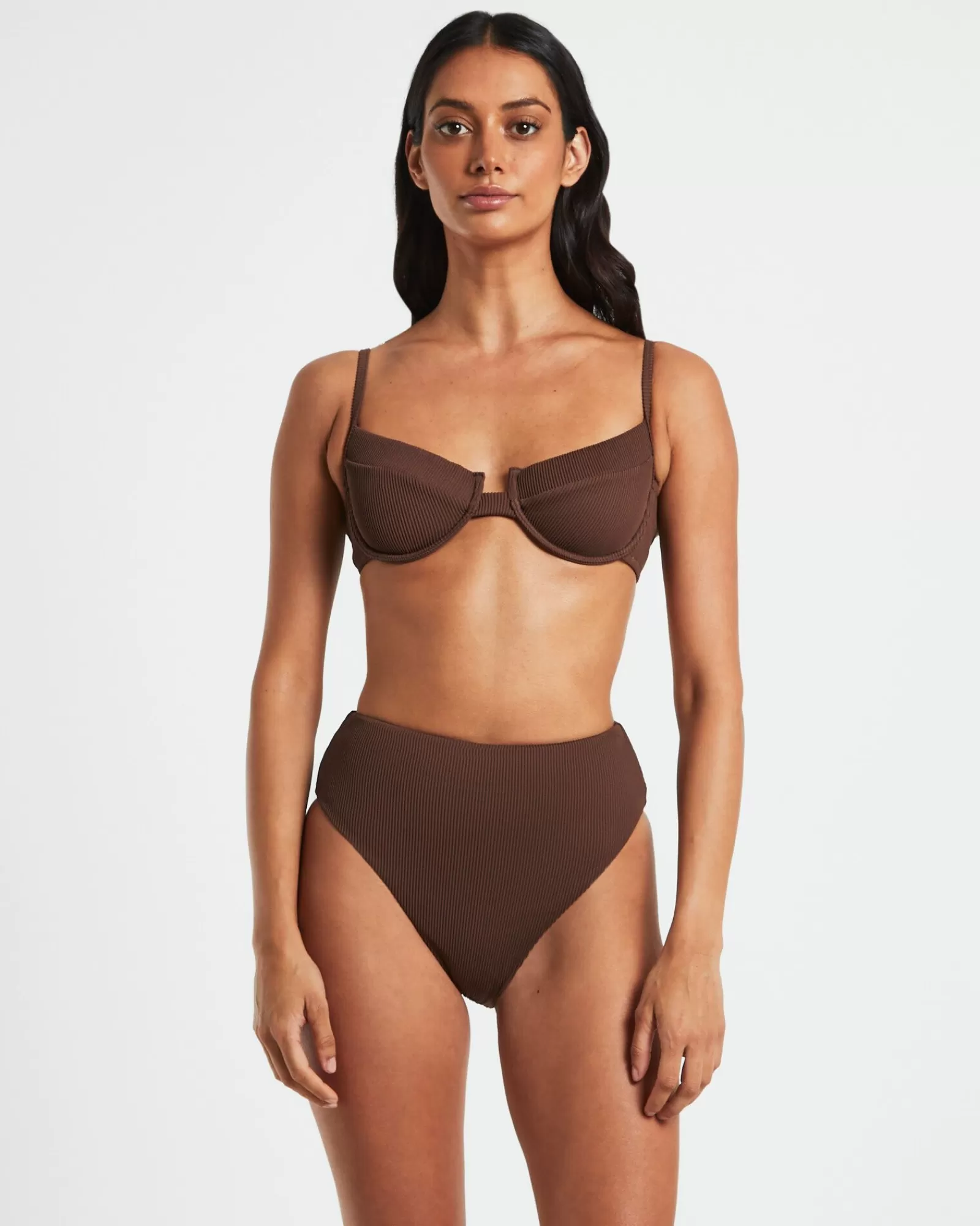 Cheap SUBTITLED Rib Cut Out Underwire Bikini Top In Chocolate Brown