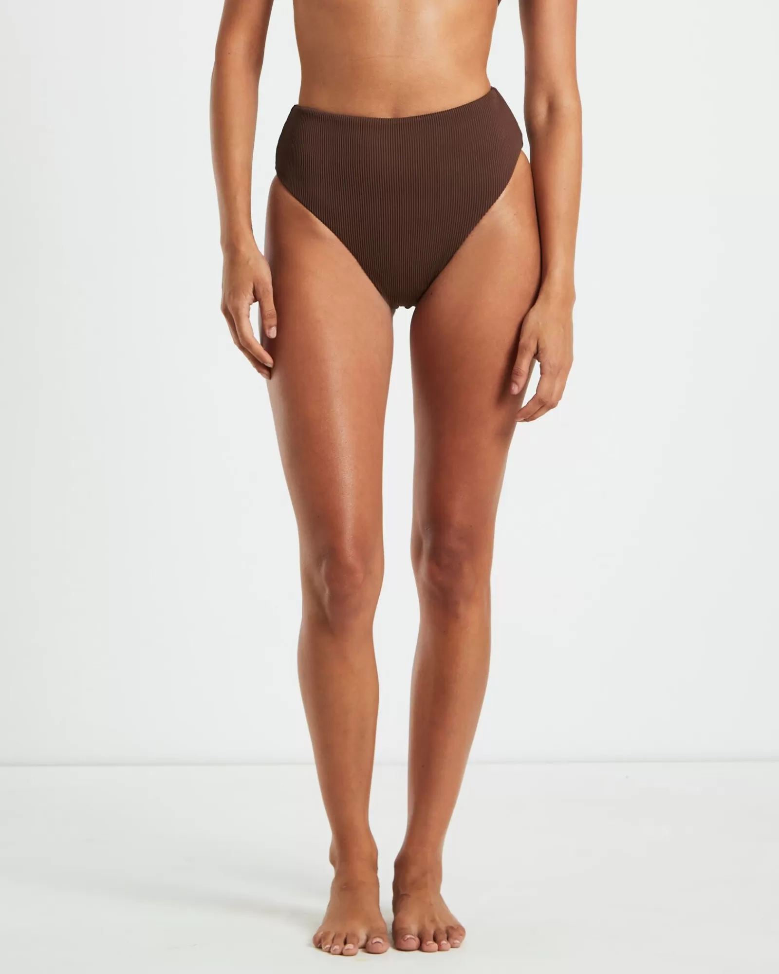 Sale SUBTITLED Rib High Waisted Bottoms In Chocolate Brown