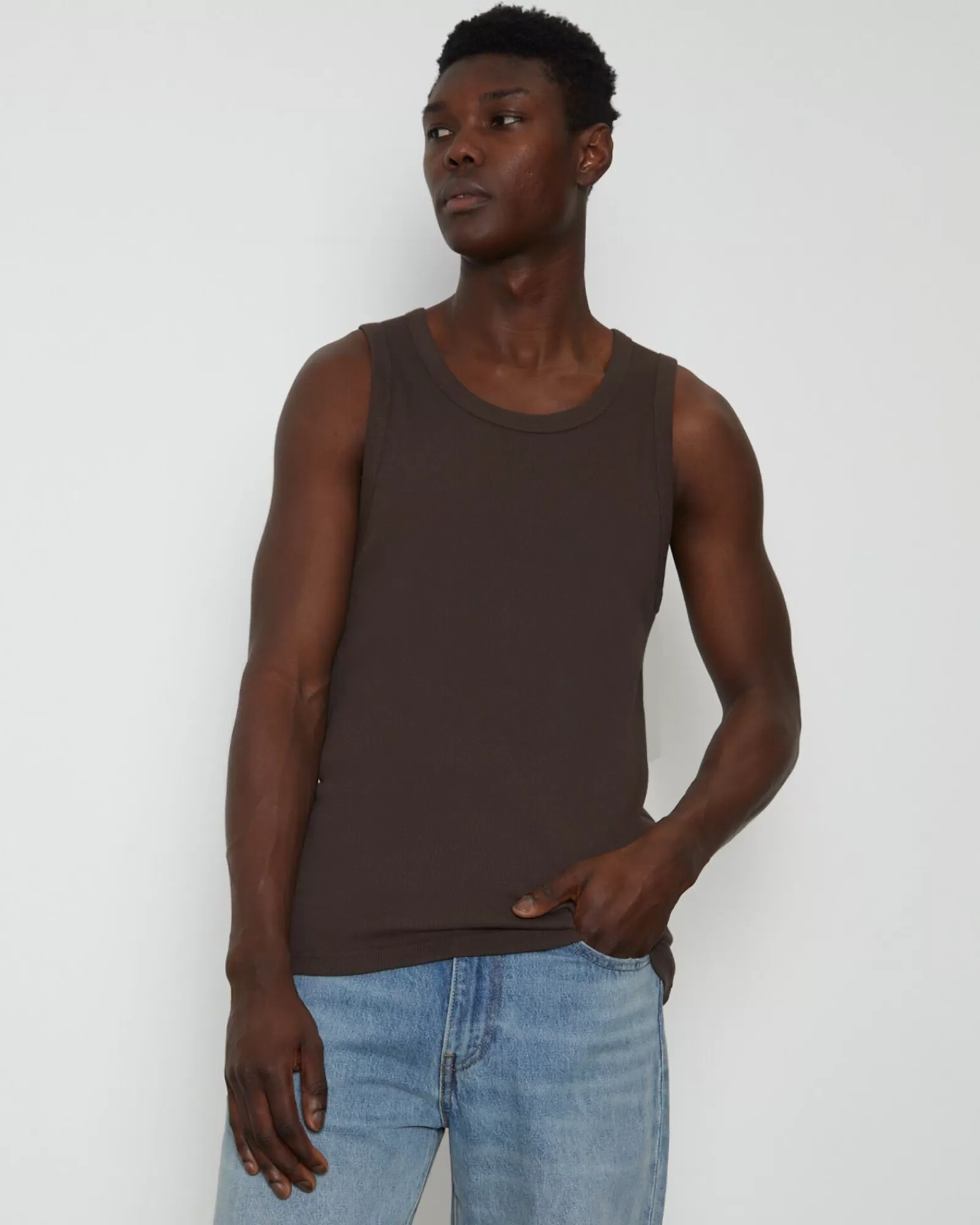 Store GENERAL PANTS CO. BASICS Rib Singlet In Umber Brown