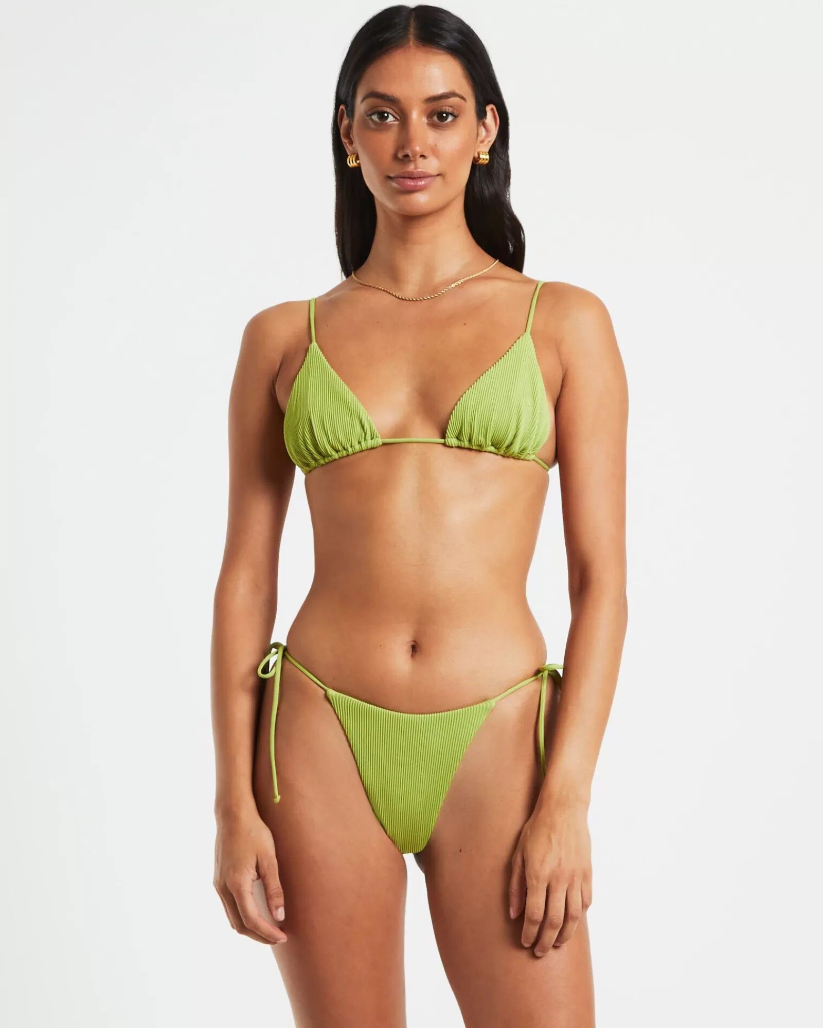 Discount SUBTITLED Rib Skinny Strap Triangle Bikini Top In Citrus Green