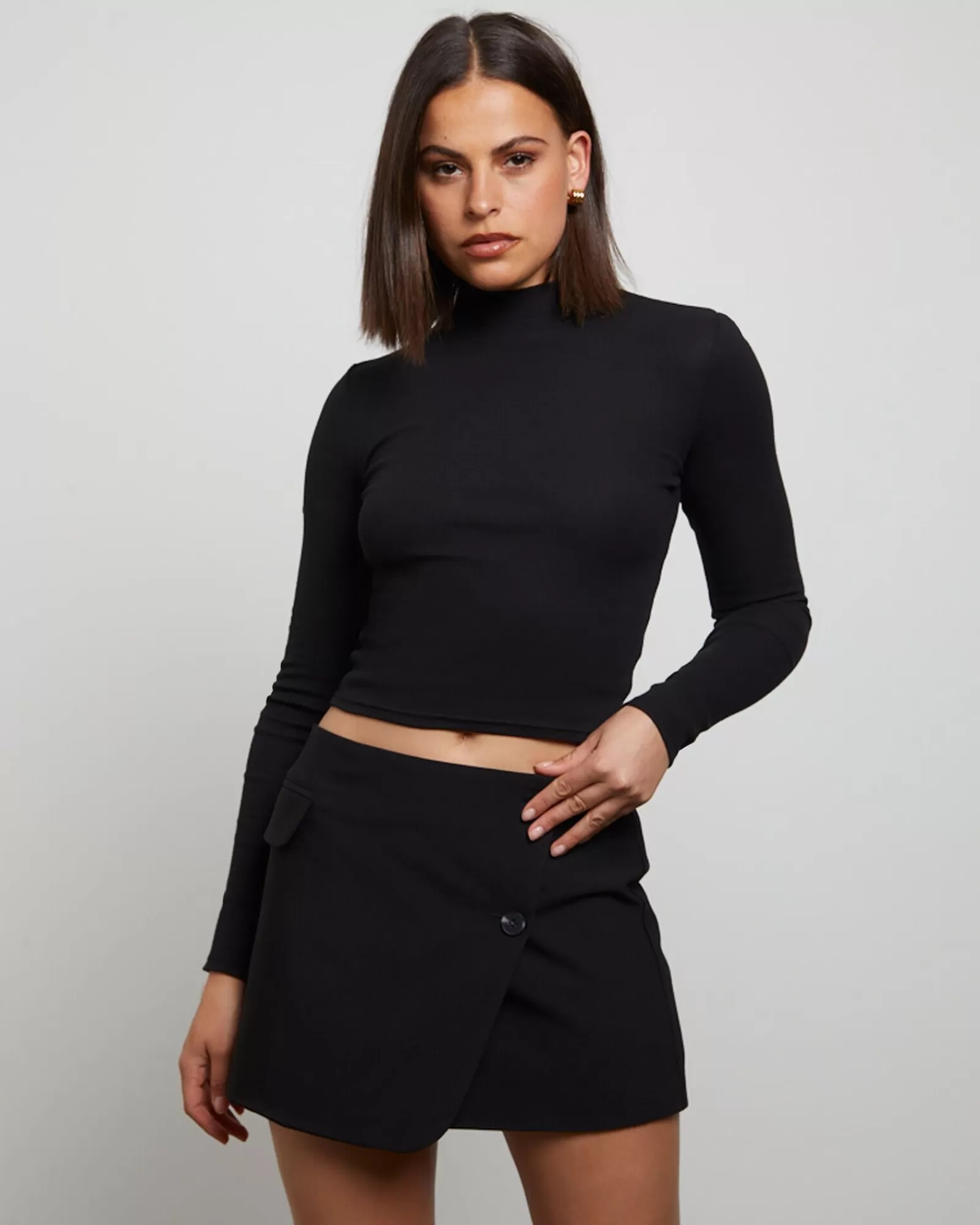 Online GENERAL PANTS CO. BASICS Ribbed Long Sleeve Crop Skivvy In Black