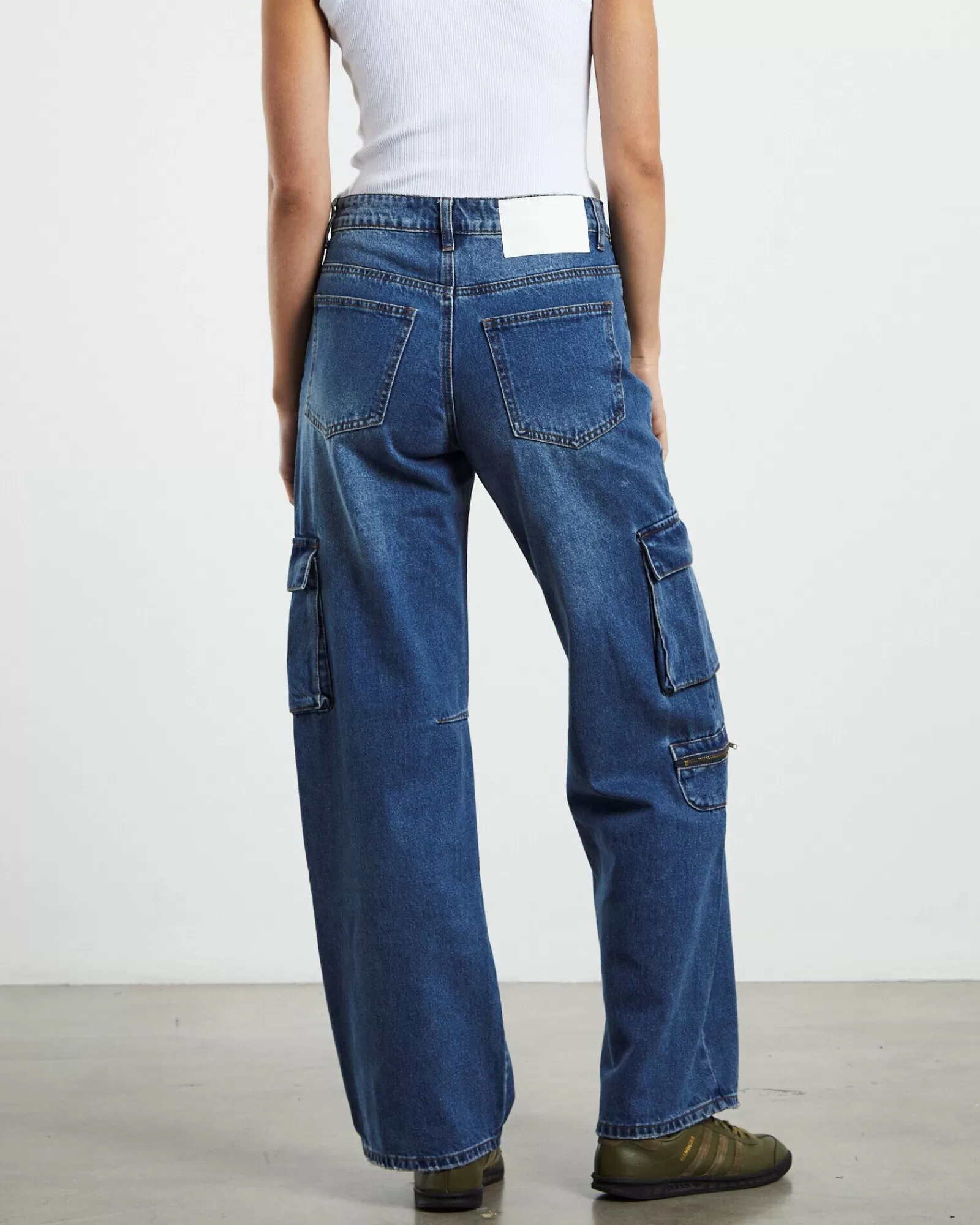 Hot ONE TEASPOON Rosewood Cargo Mid Waist Wide Leg Jeans Jackson Blue