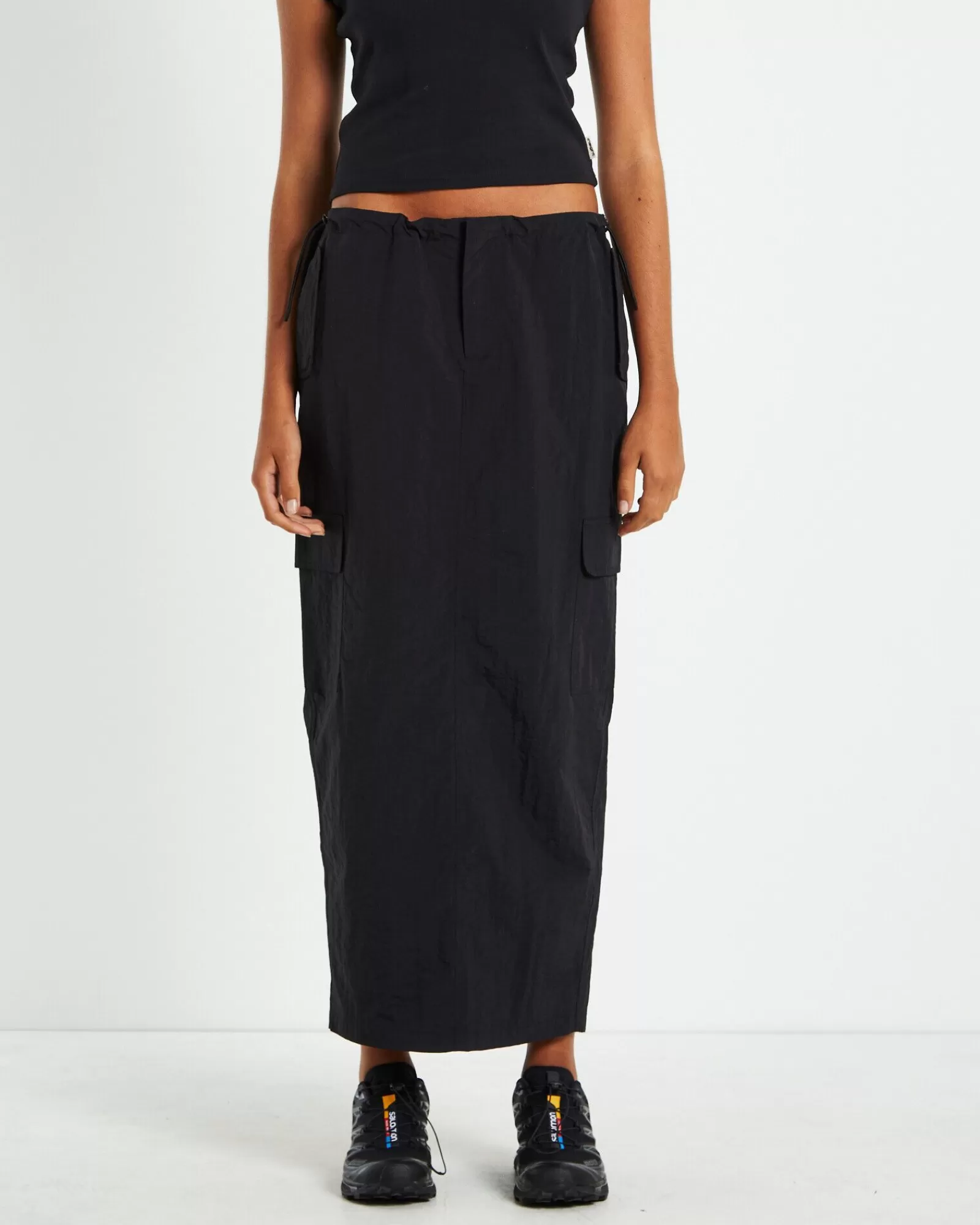 Clearance INSIGHT Ruby Multi Pocket Cargo Maxi Skirt Black