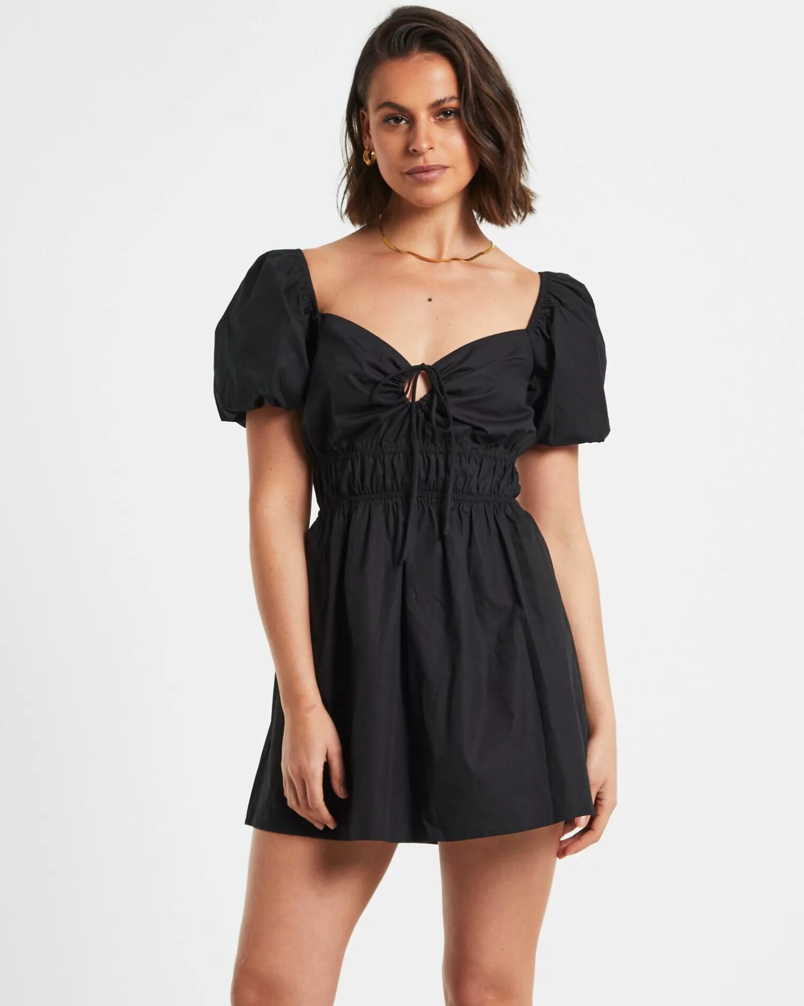 Store SUBTITLED Rylee Backless Puff Sleeve Mini Dress In Black