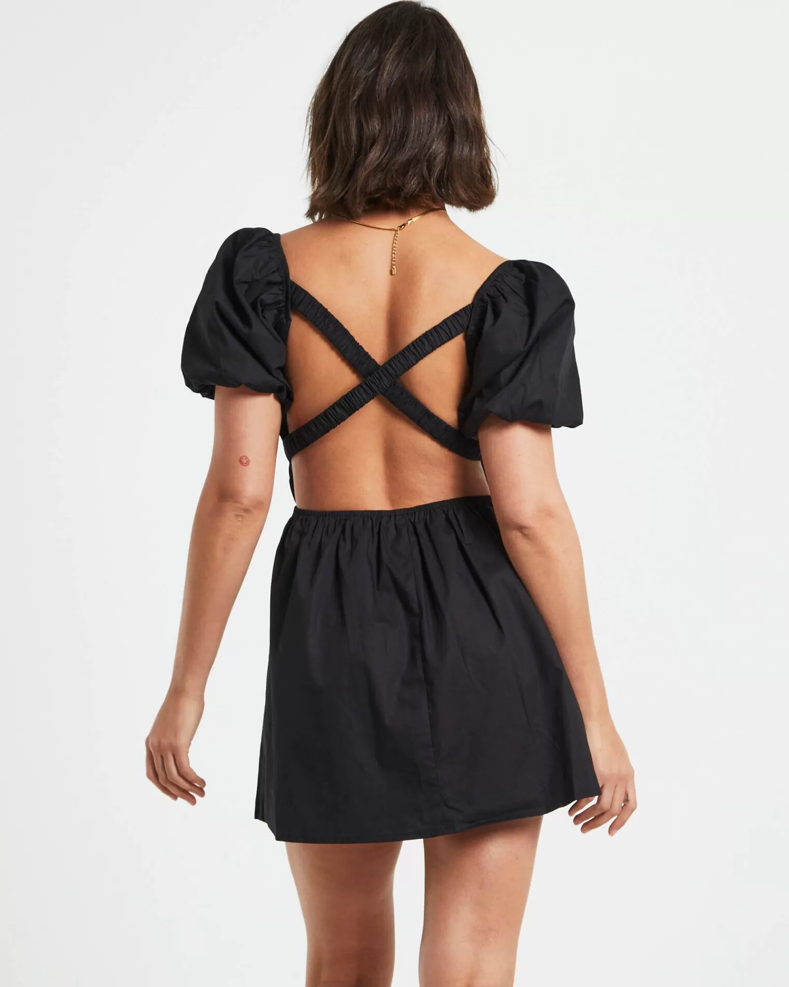 Store SUBTITLED Rylee Backless Puff Sleeve Mini Dress In Black