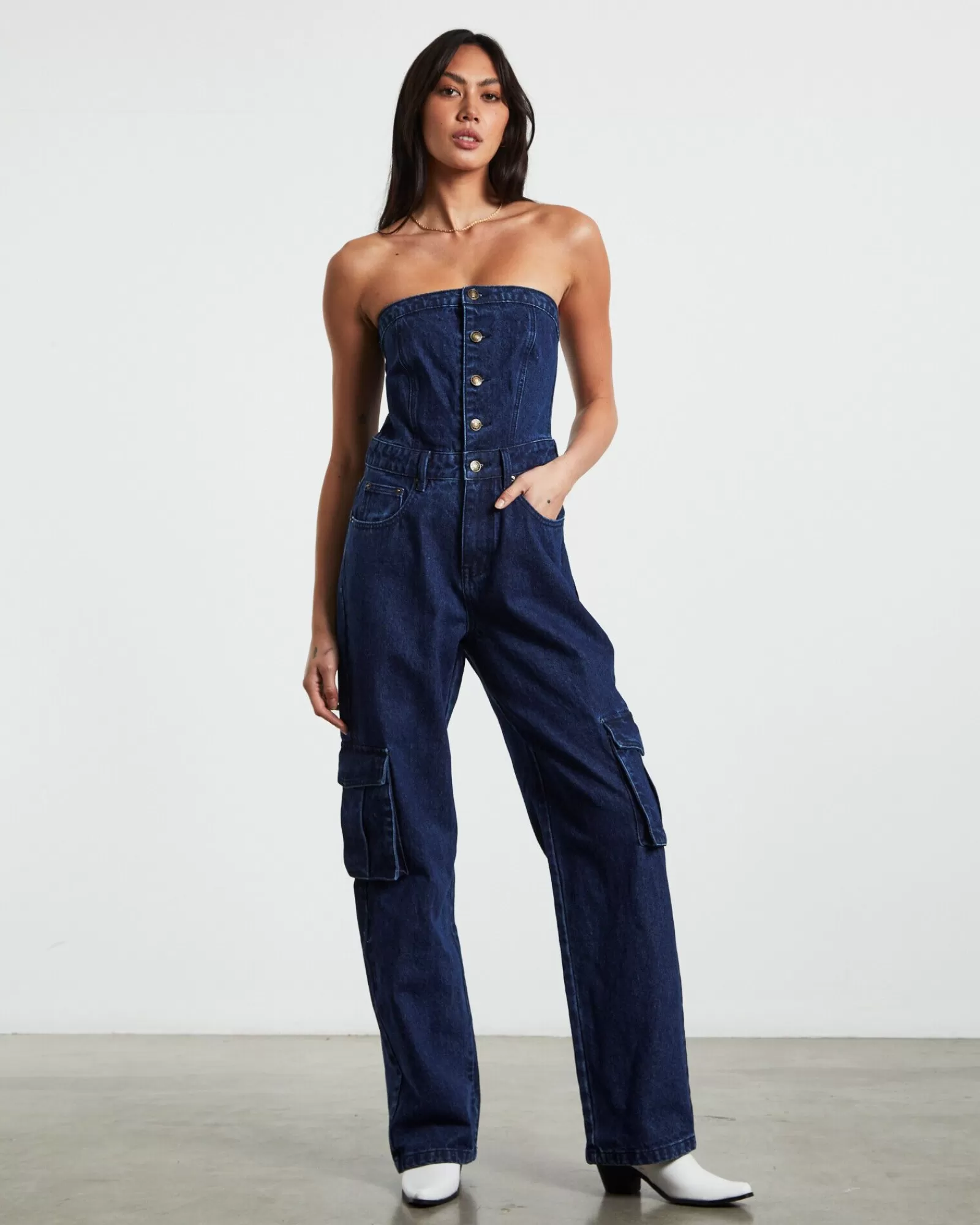 Best INSIGHT Sabrine Strapless Denim Boiler Suit Ink Blue