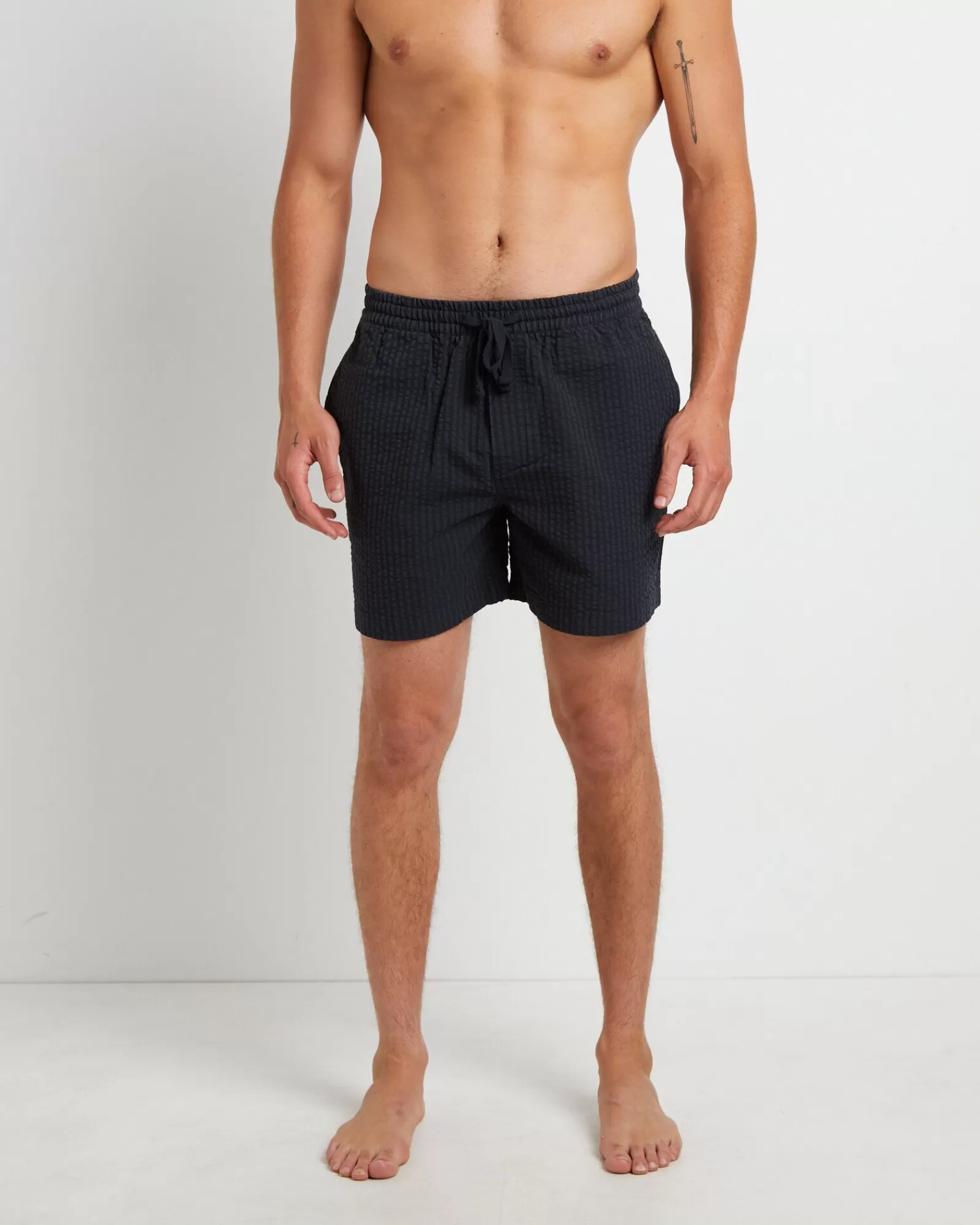 Fashion ARVUST Seesucker Stripe Boardshorts In Black