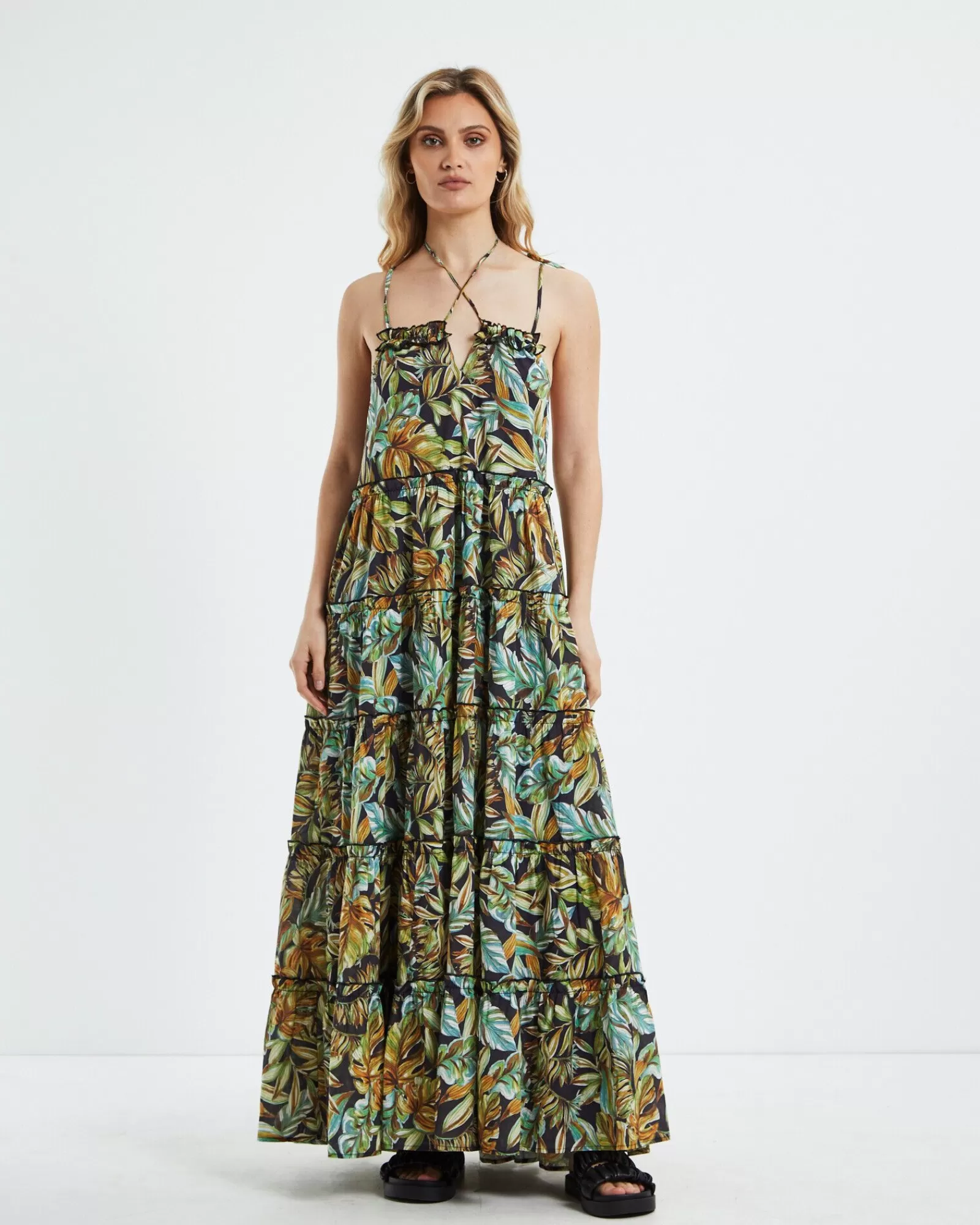 Store CHARLIE HOLIDAY Senorita Maxi Dress Tropical Palm