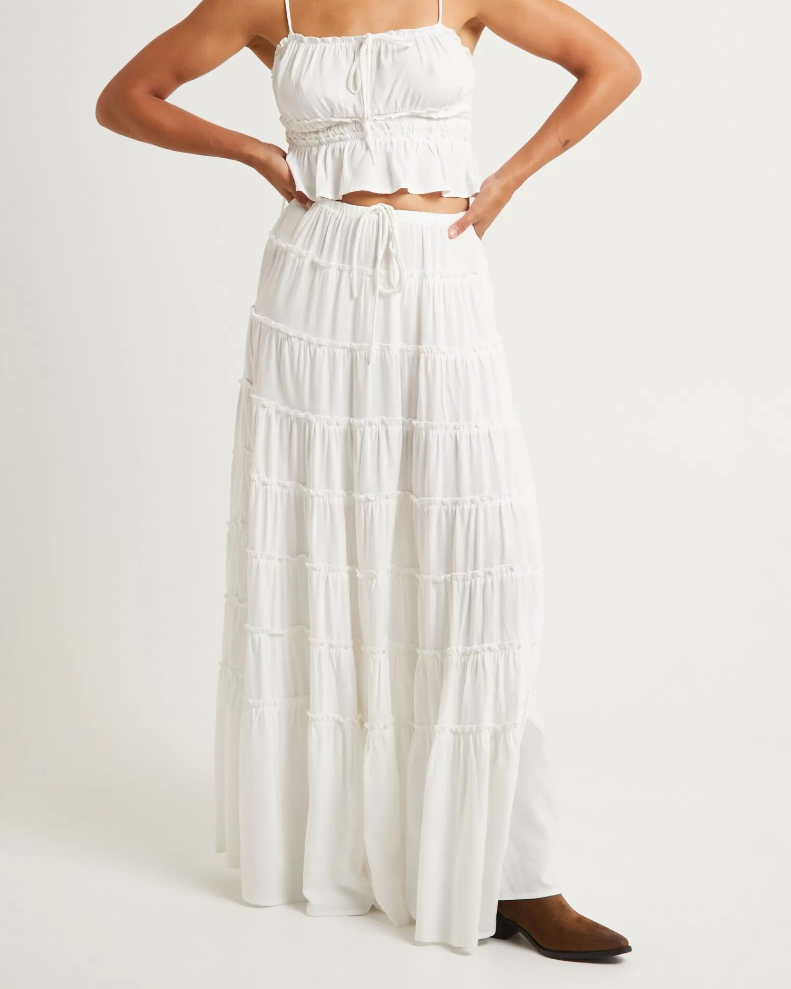 Shop SUBTITLED Sereno Tiered Maxi Skirt White