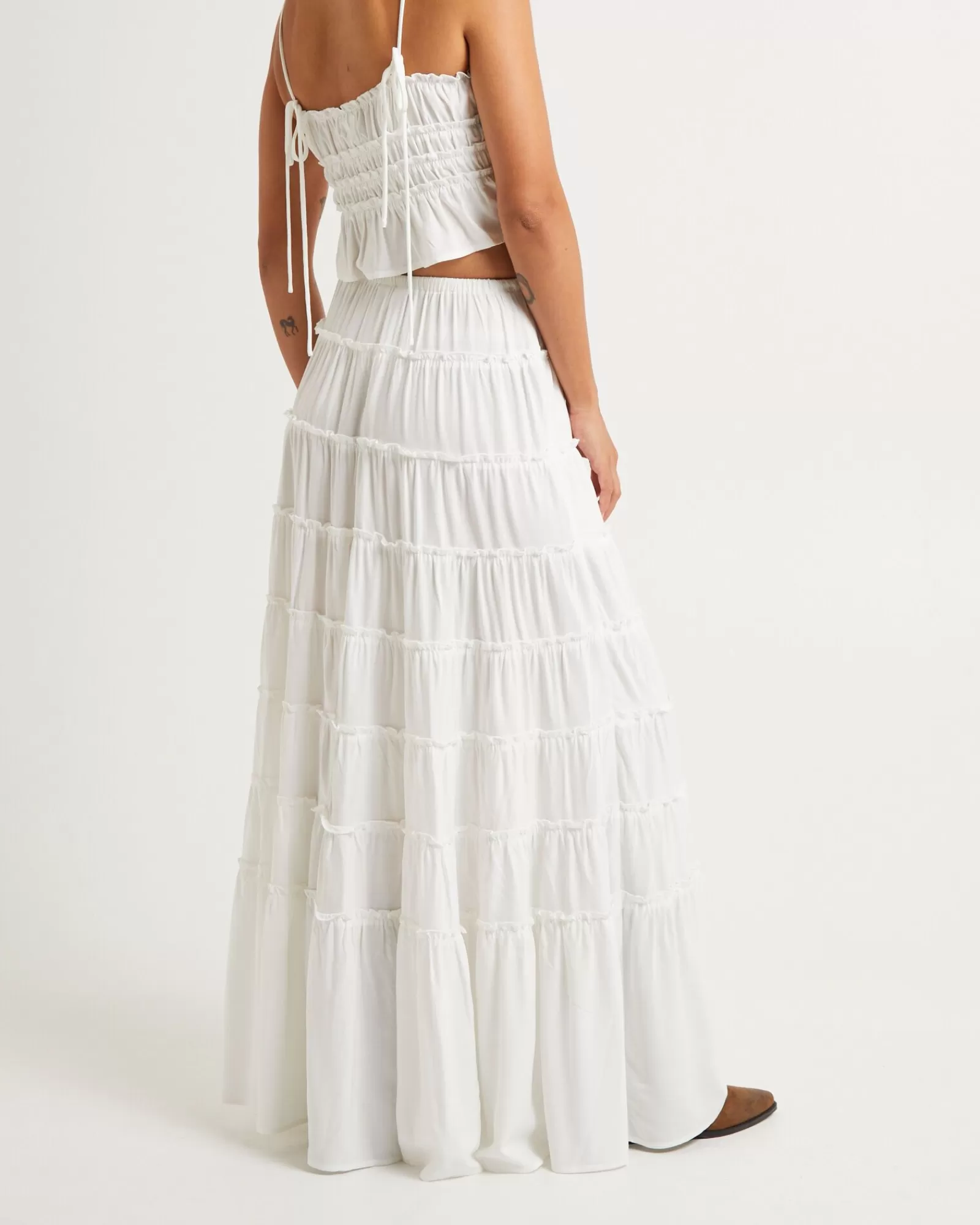 Shop SUBTITLED Sereno Tiered Maxi Skirt White