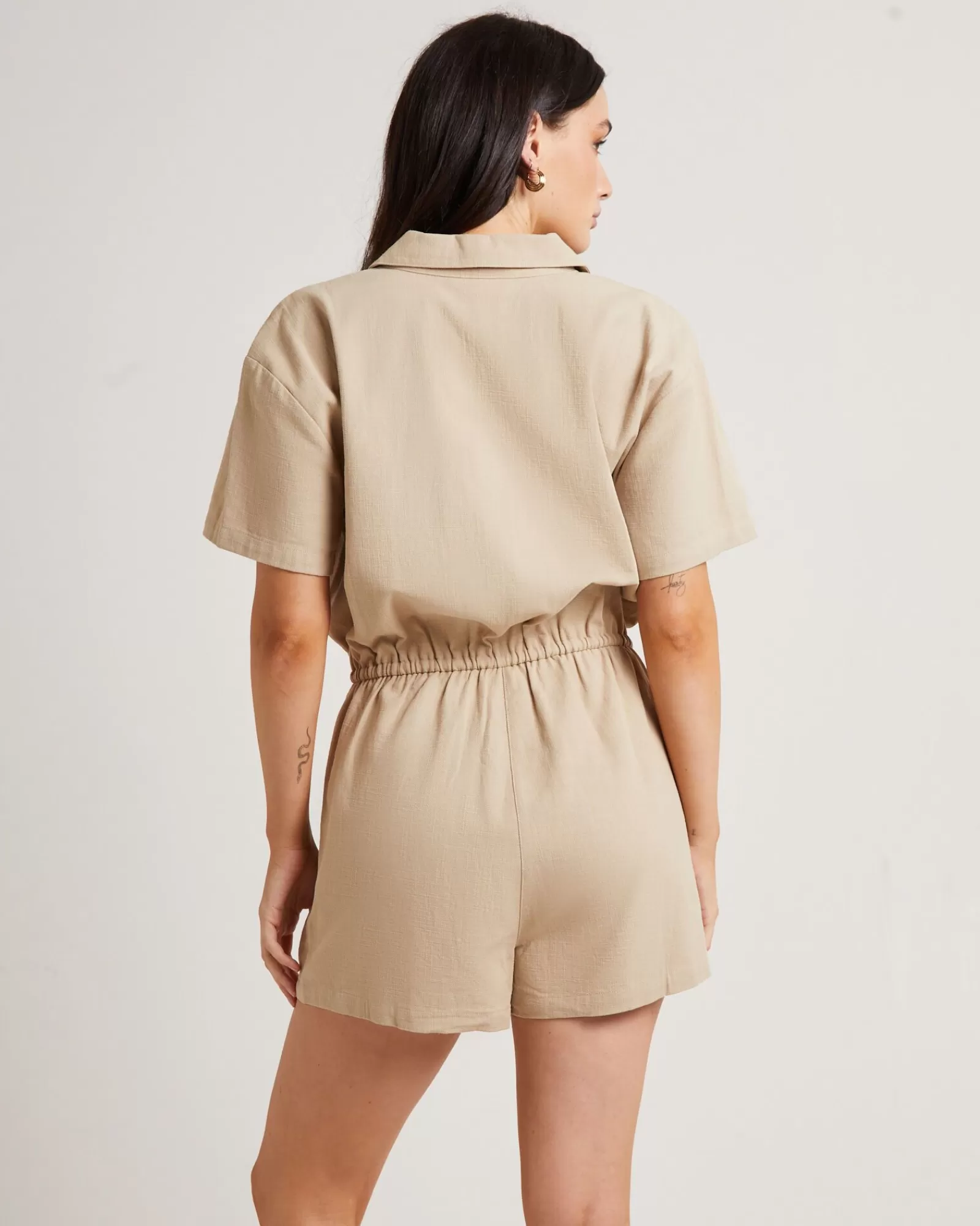 Fashion SUBTITLED Shelly Short Sleeve Playsuit In Oat