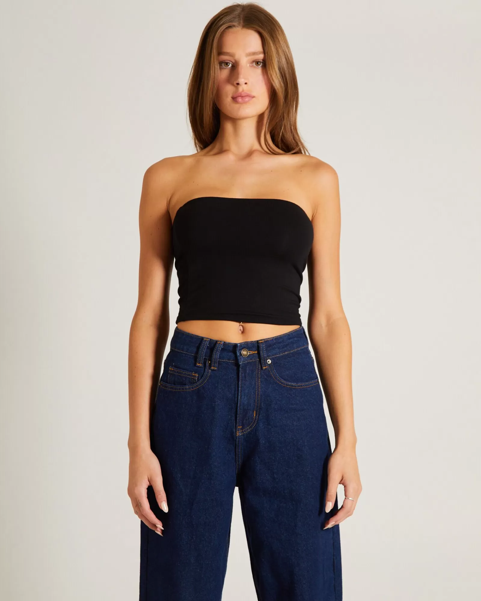 Store GENERAL PANTS CO. BASICS Slinky Strapless Top In Black