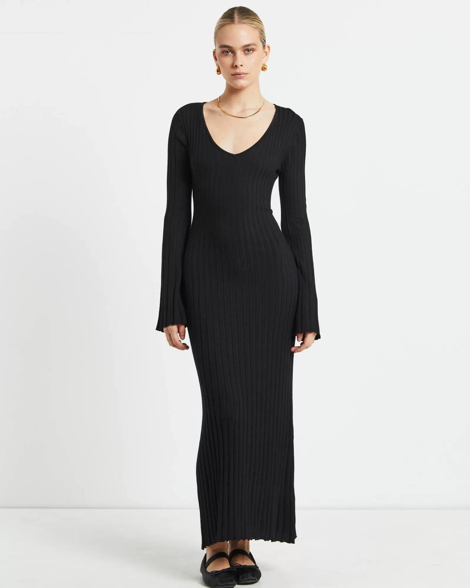 Store SUBTITLED Sophie Long Sleeve Rib Knit Dress Black