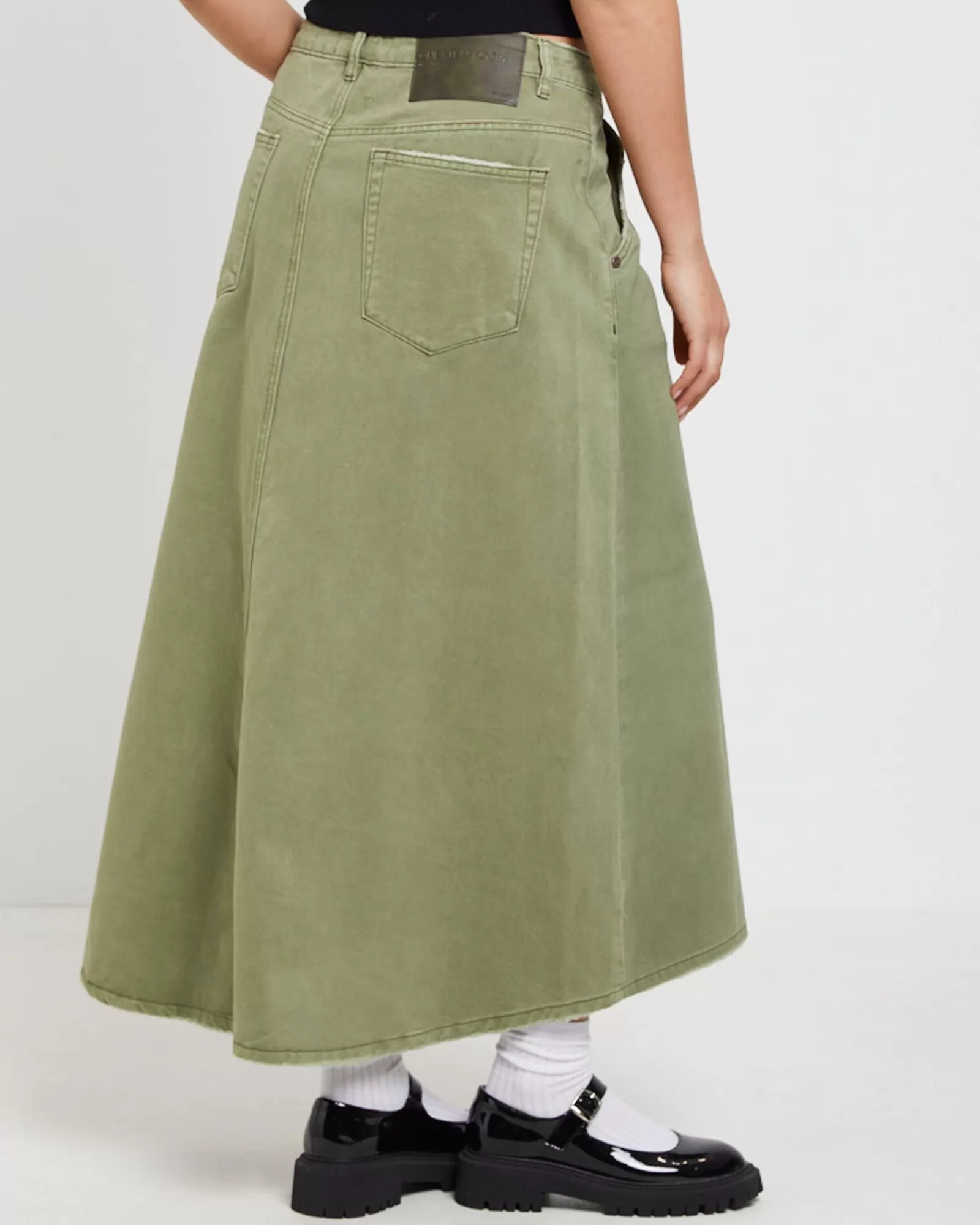 Sale ONE TEASPOON St Khaki Mrs Carter Long Denim Skirt In Green