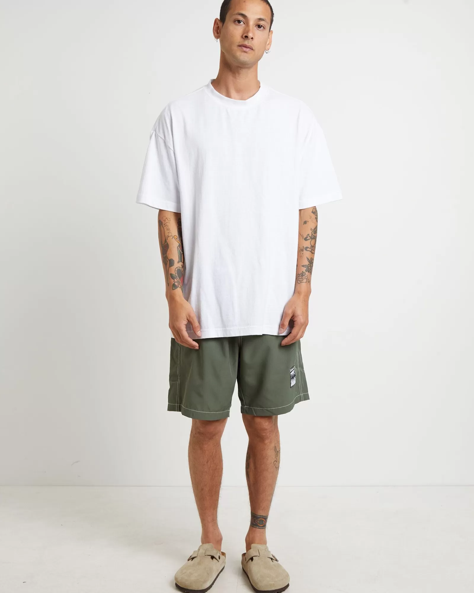 Cheap FORMER Swans Baggy Trunk Boardshorts In Army Green