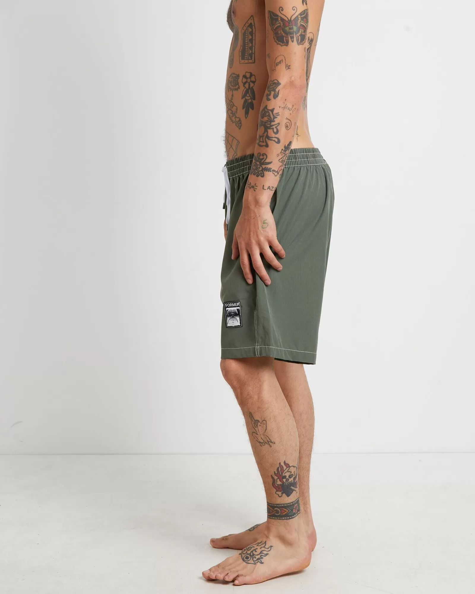 Cheap FORMER Swans Baggy Trunk Boardshorts In Army Green