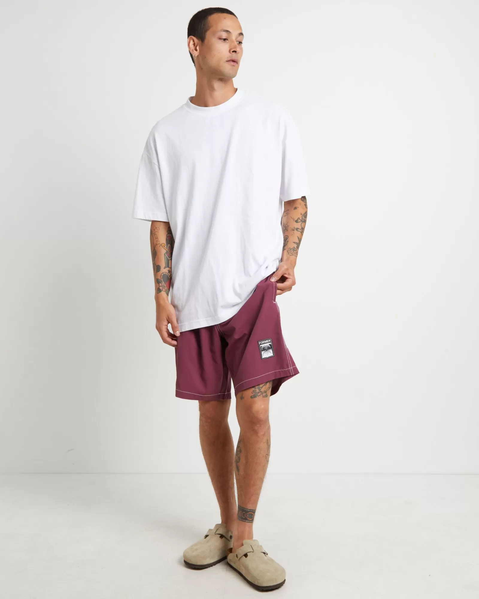 Discount FORMER Swans Baggy Trunk Boardshorts In Crimson