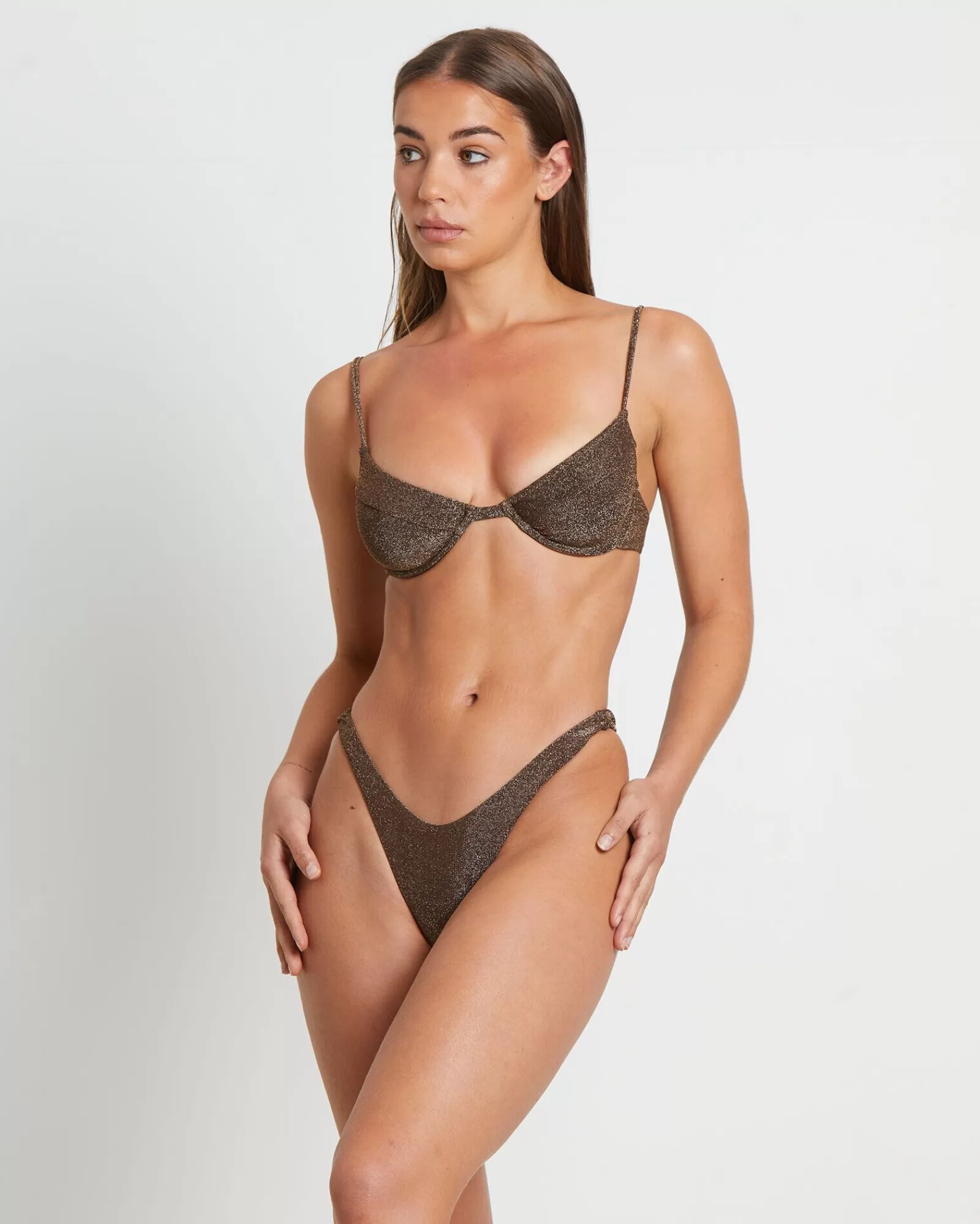 Store INSIGHT Tahnee Lurex Underwire Bikini Set In Chocolate Brown